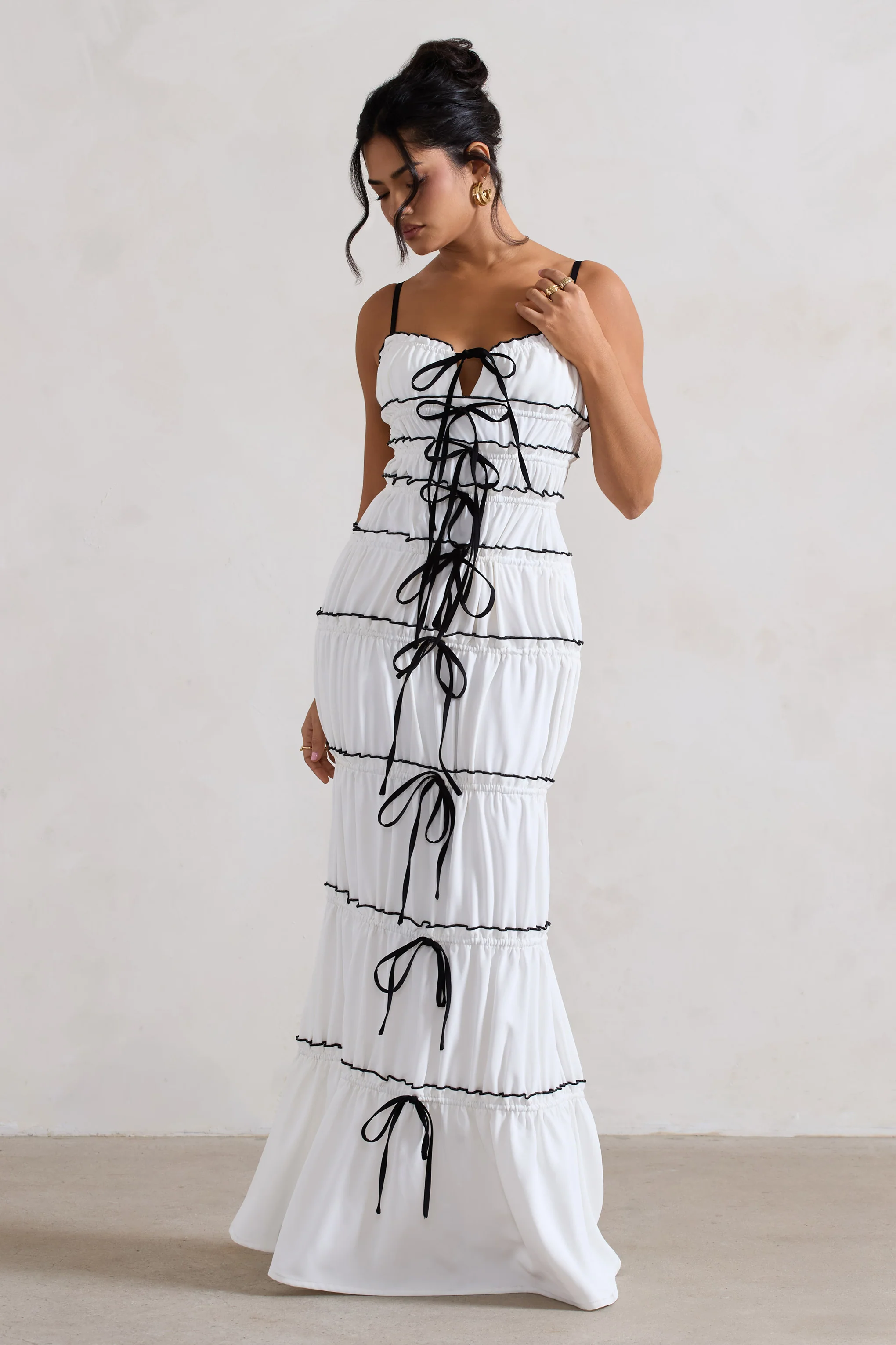 Summer Breeze | White Strappy Gathered Tiered Maxi Dress - Image 11