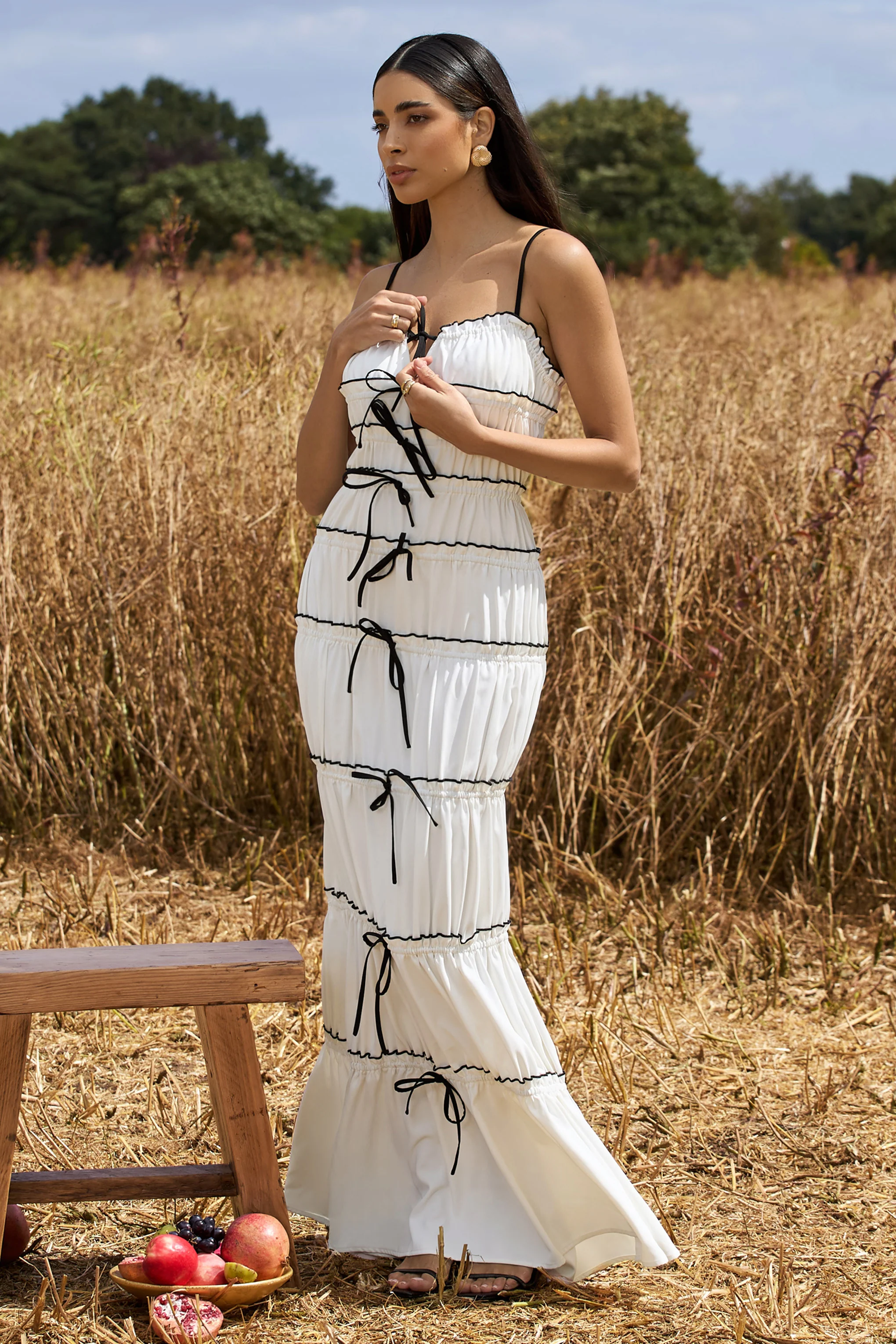 Summer Breeze | White Strappy Gathered Tiered Maxi Dress - Image 5