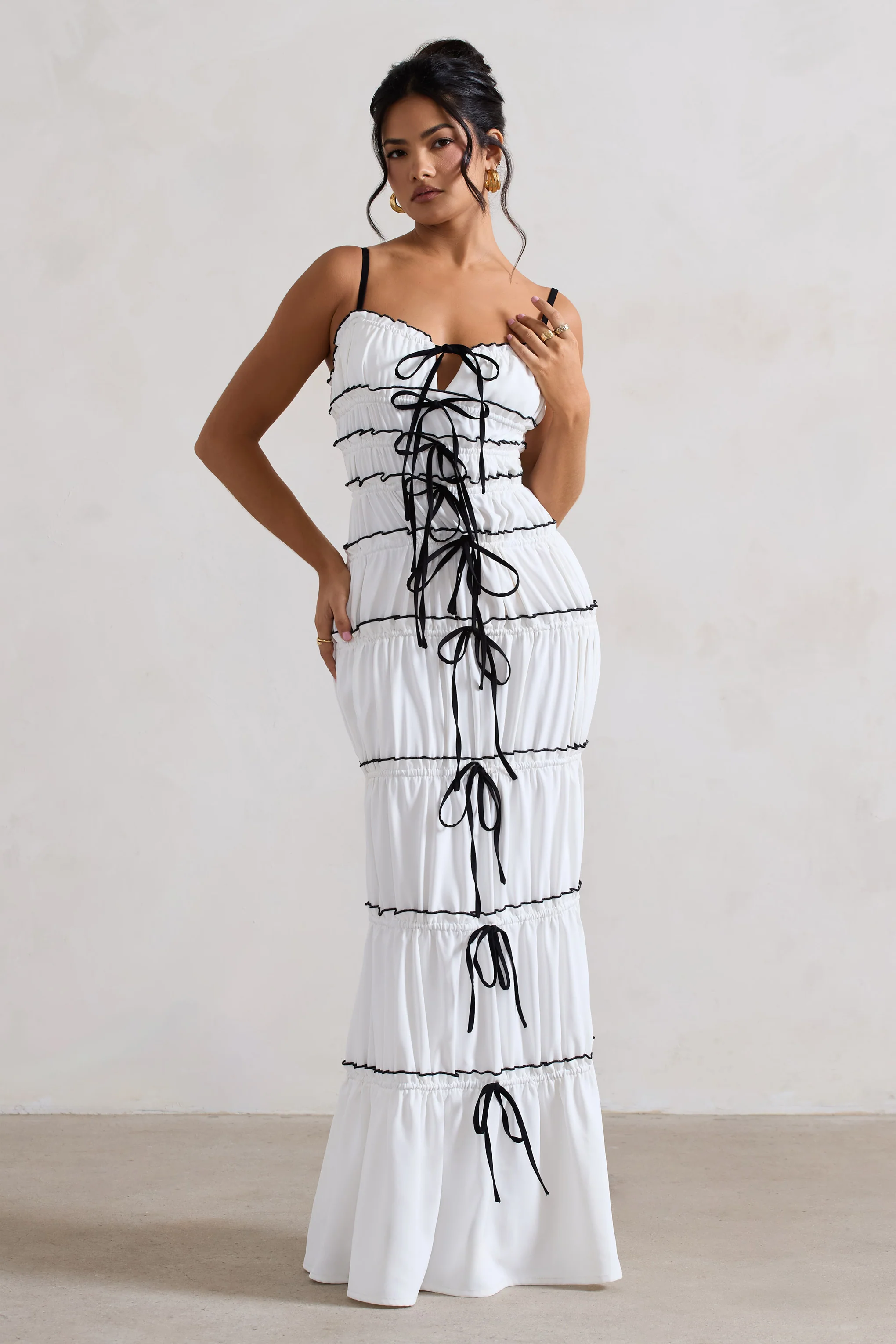Summer Breeze | White Strappy Gathered Tiered Maxi Dress - Image 7
