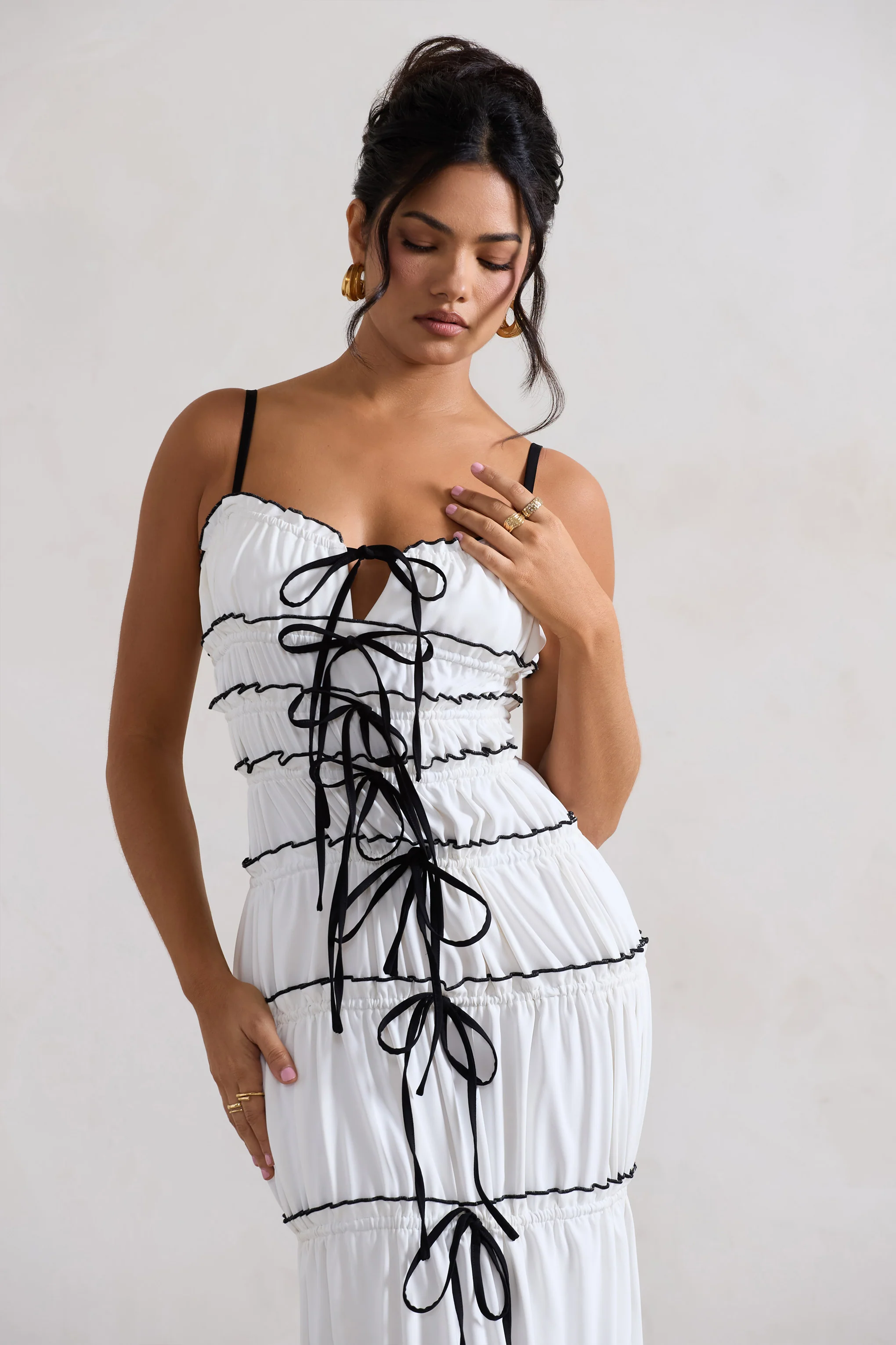Summer Breeze | White Strappy Gathered Tiered Maxi Dress - Image 9