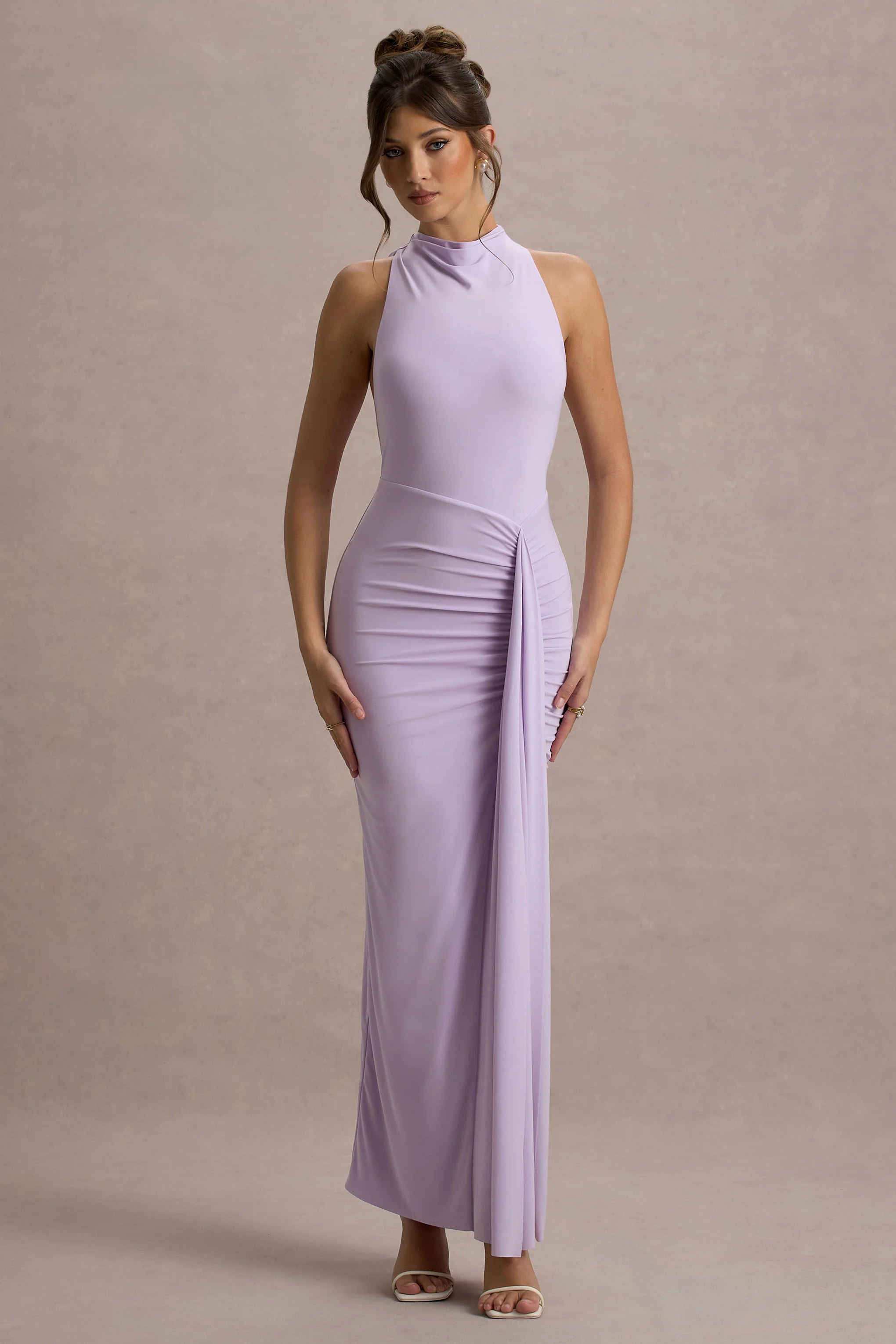 Sunflower | Lilac Ruched High-Neck Split Maxi Dress - Image 4
