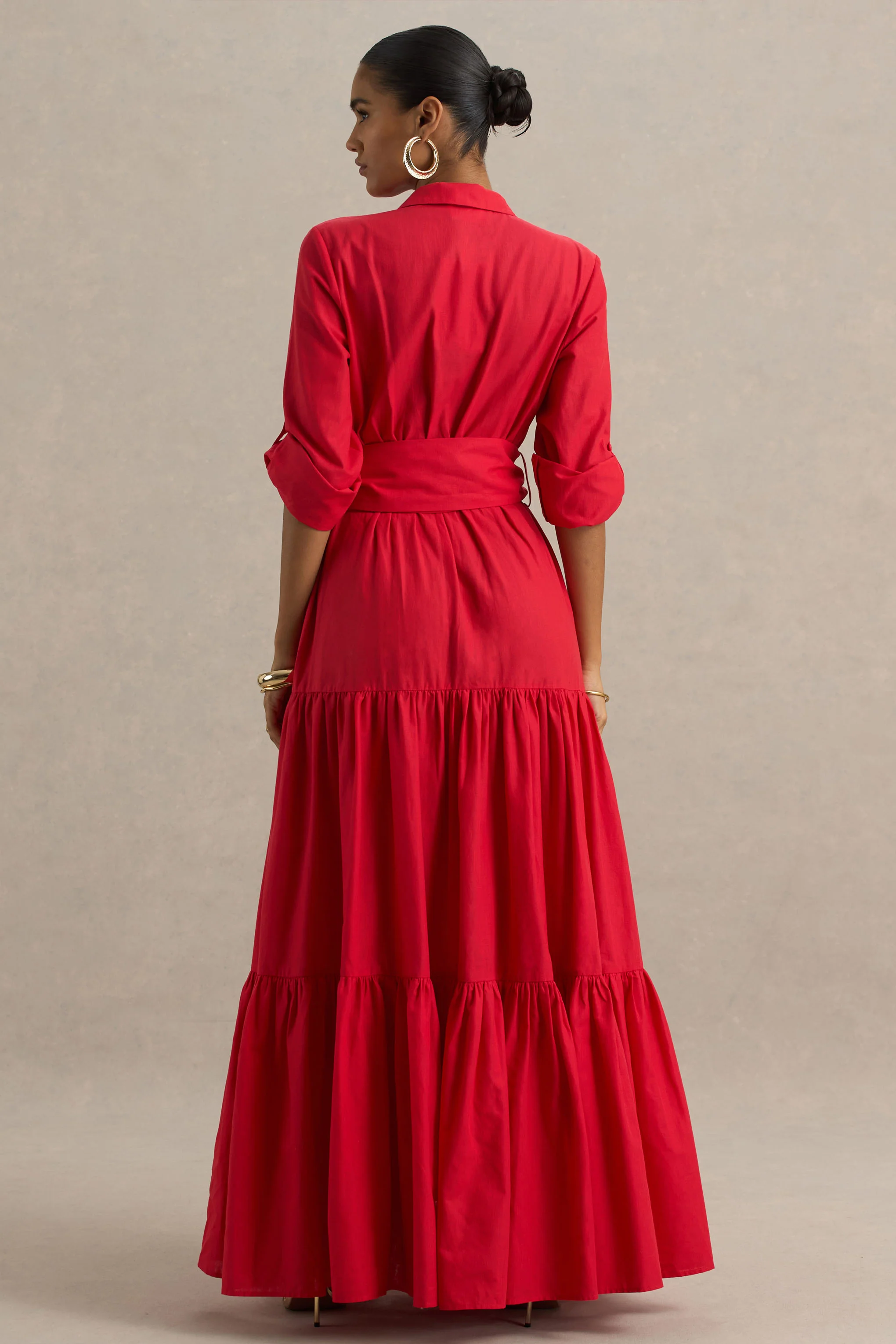 Sydney | Red Belted Maxi Shirt Dress - Image 2