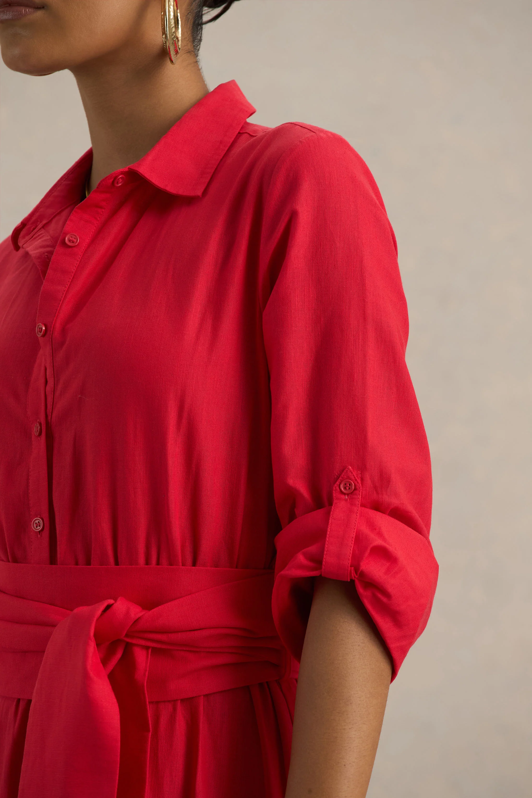 Sydney | Red Belted Maxi Shirt Dress - Image 6