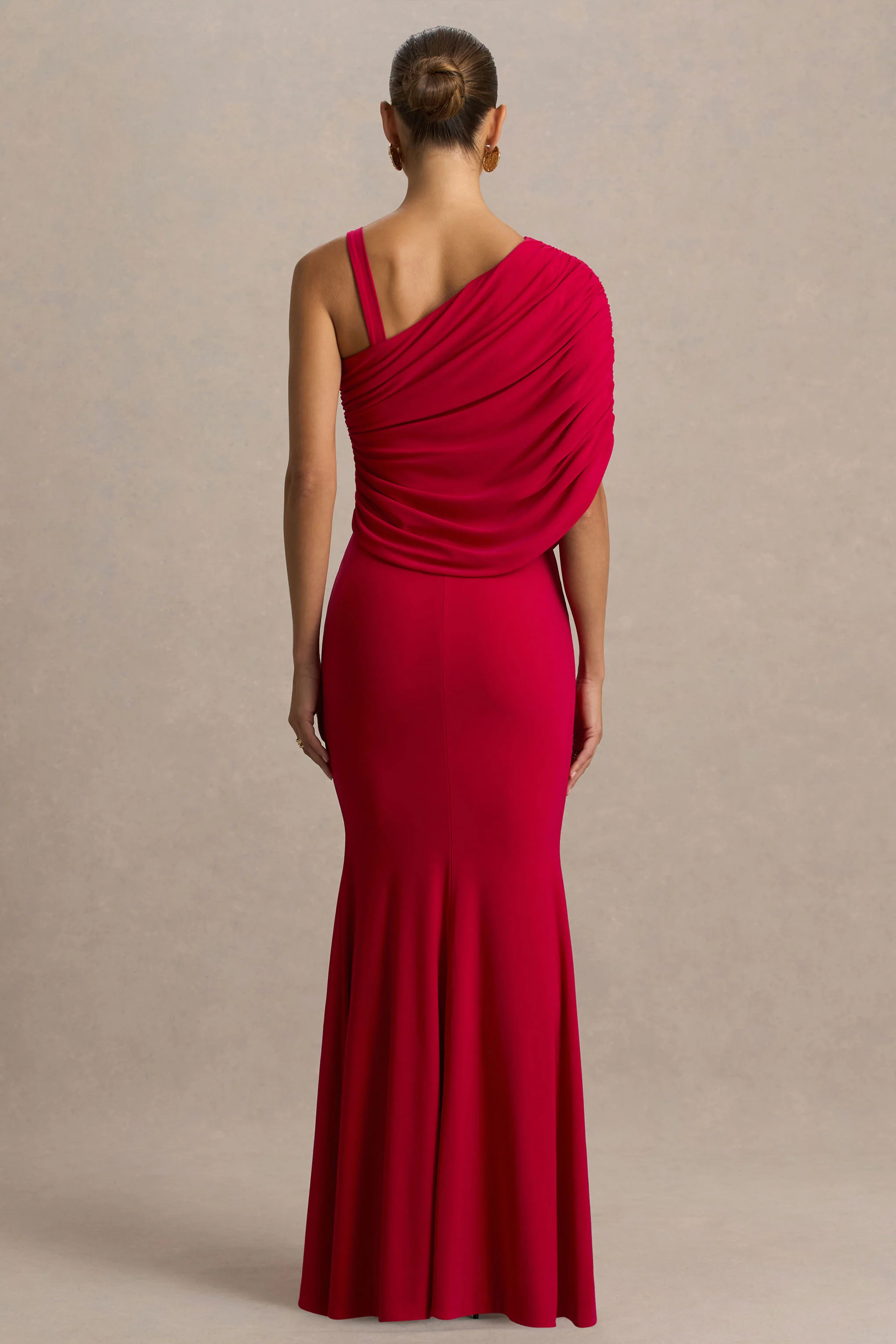 Sylvie | Red Asymmetric-Neck Maxi Dress - Image 2