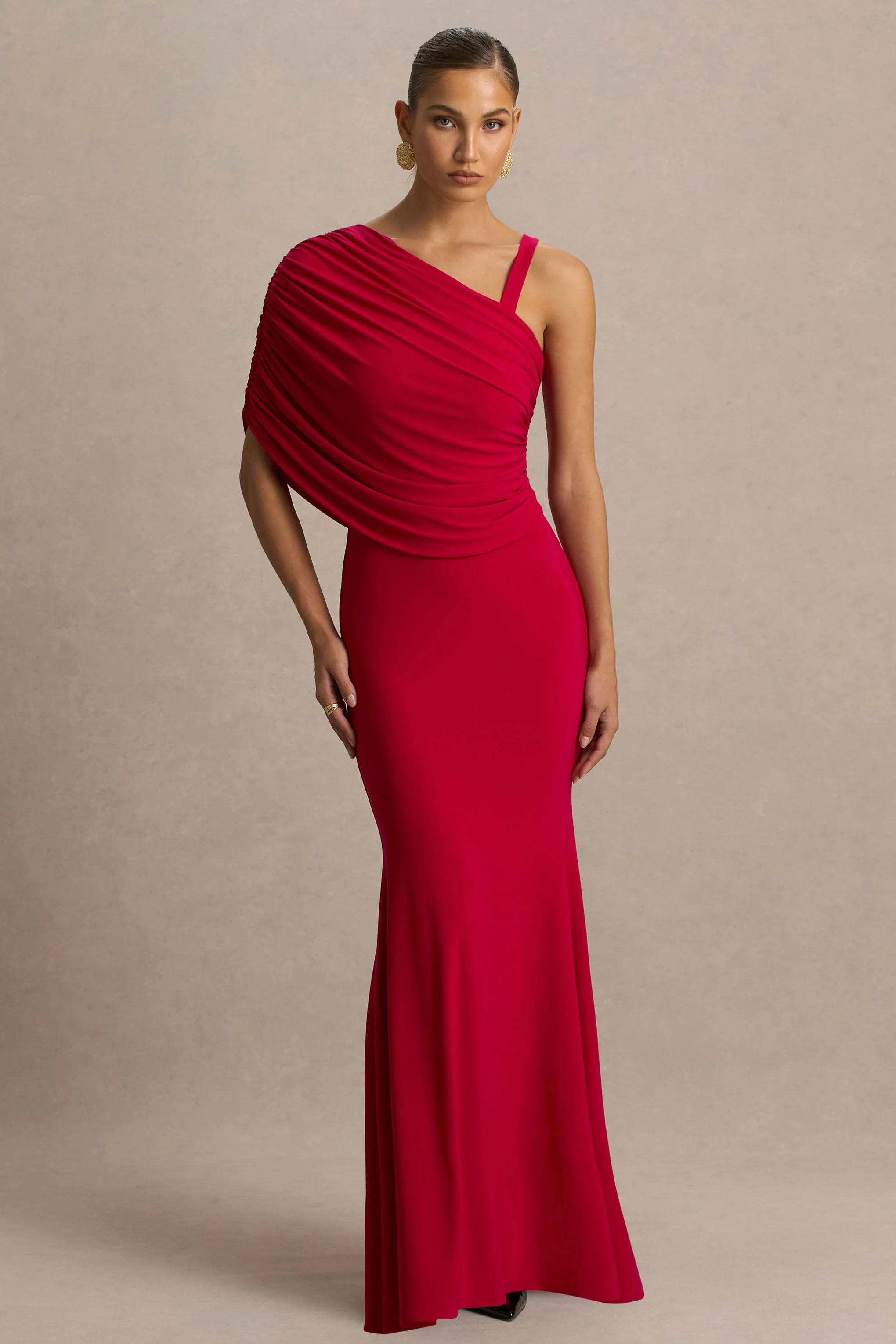 Sylvie | Red Asymmetric-Neck Maxi Dress - Image 4