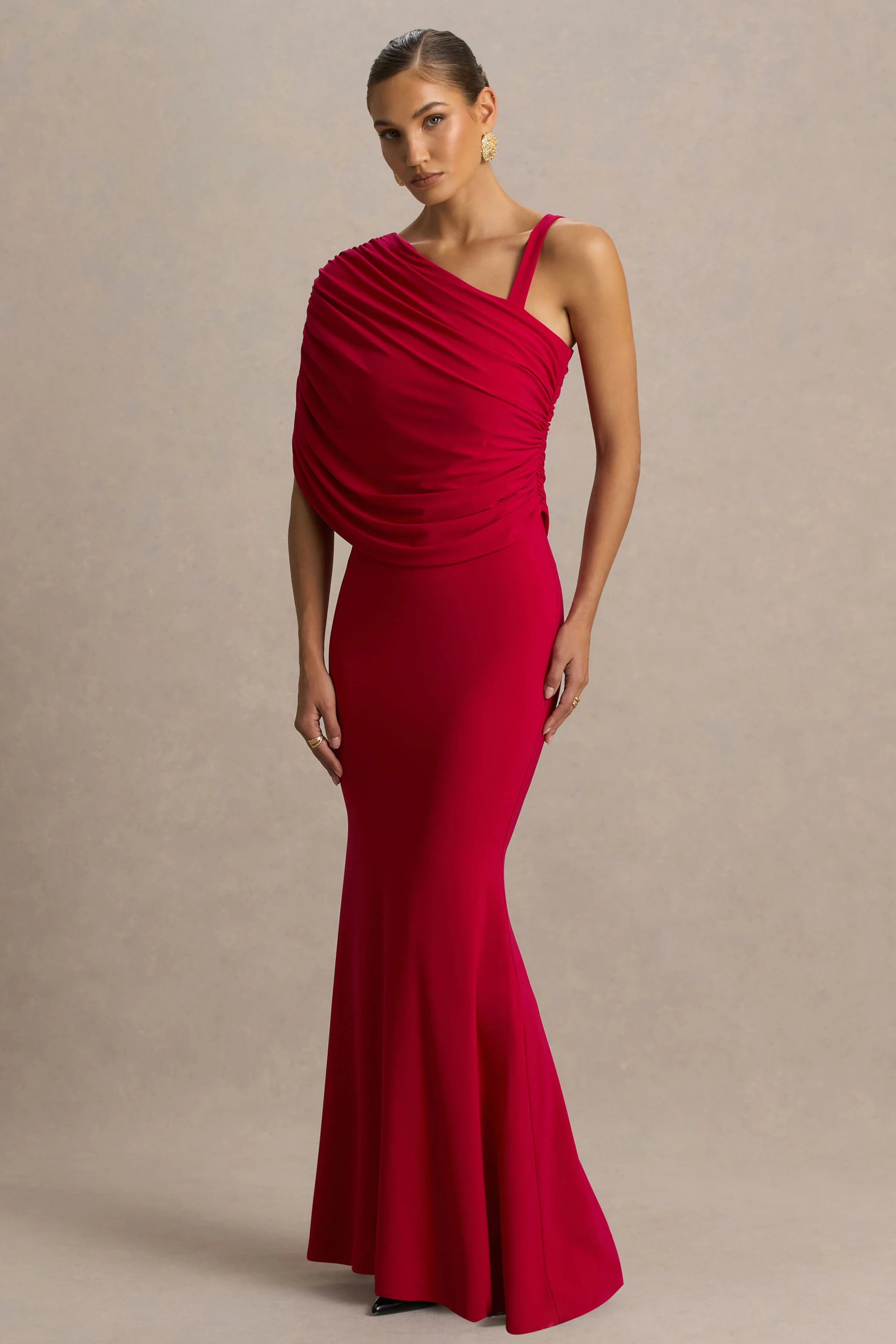 Sylvie | Red Asymmetric-Neck Maxi Dress - Image 5