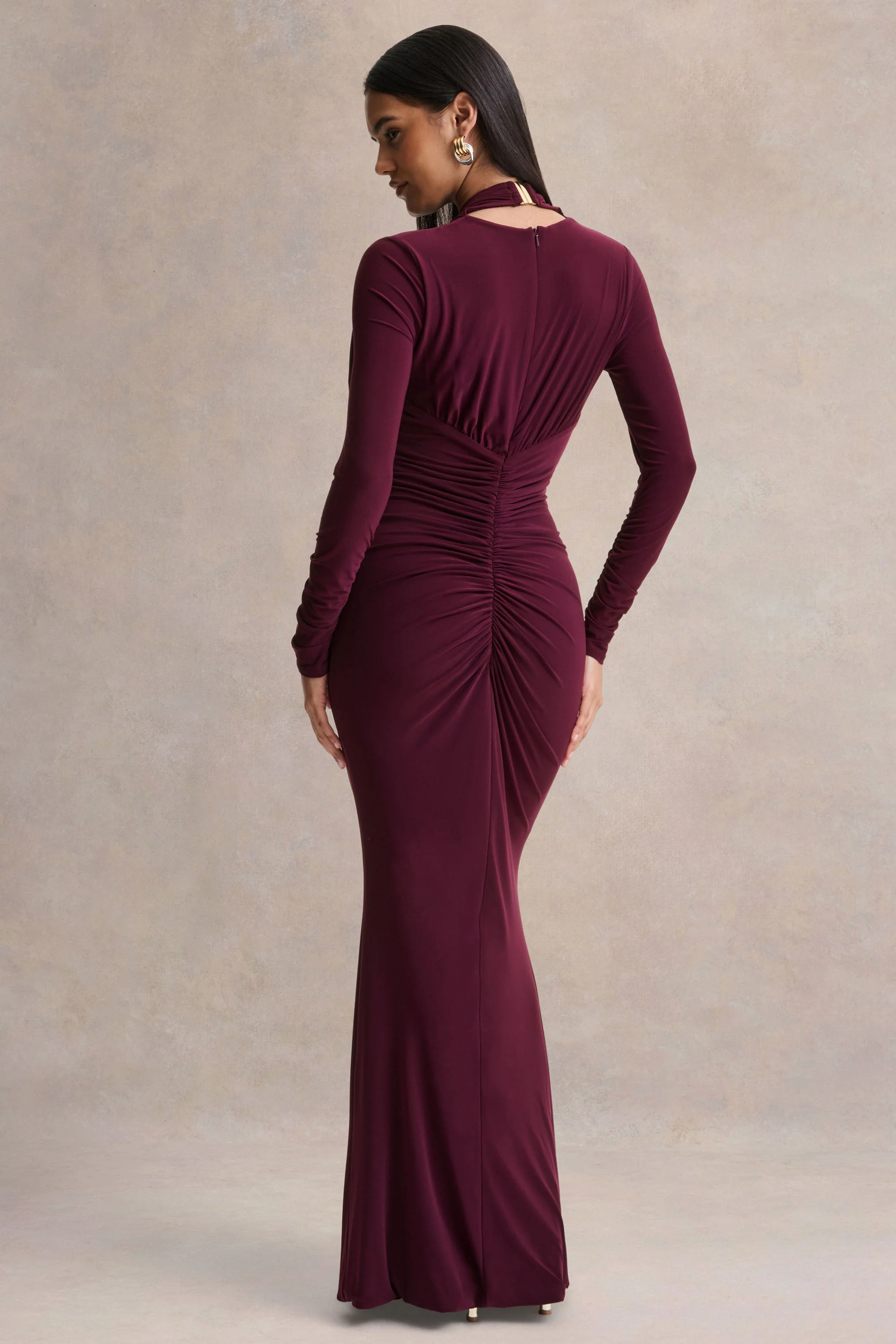 Tami | Plum Plunge-Neck Long Sleeve Maxi Dress - Image 2