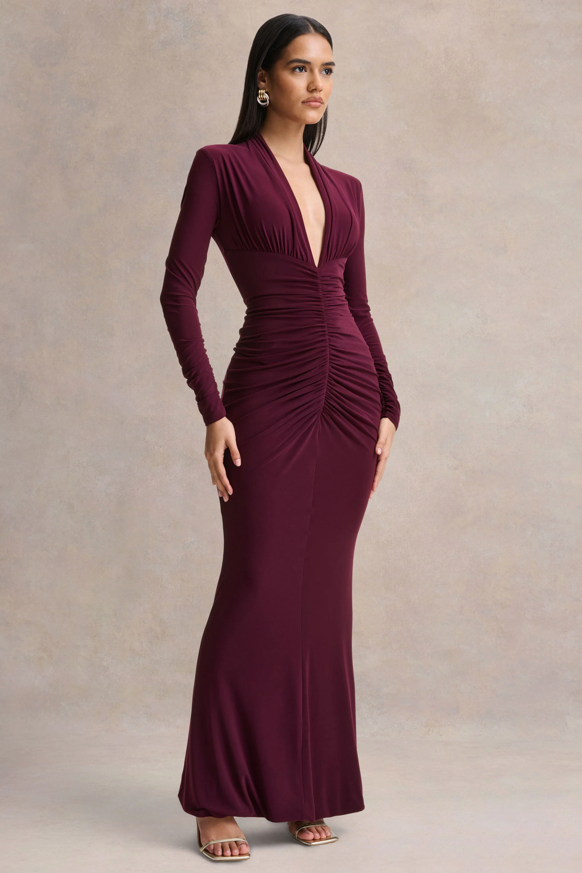 Tami | Plum Plunge-Neck Long Sleeve Maxi Dress - Image 4