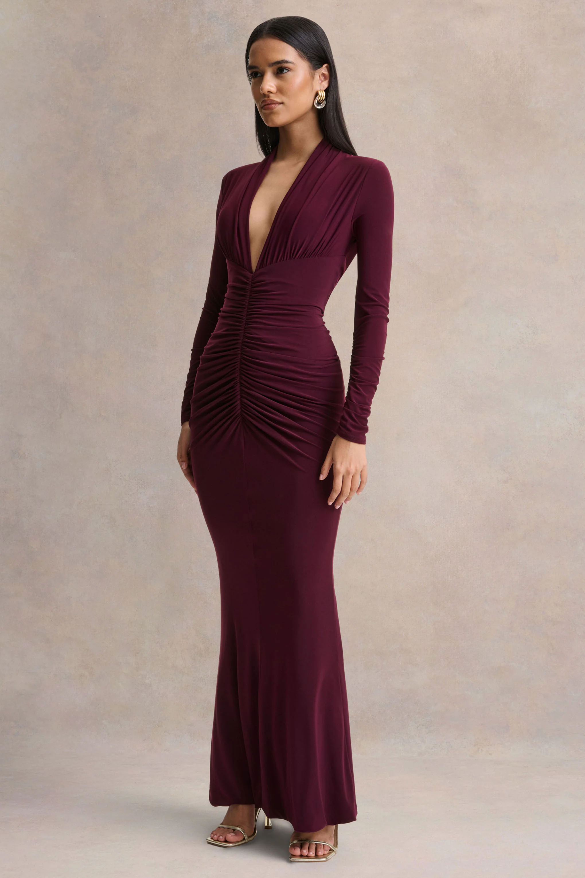 Tami | Plum Plunge-Neck Long Sleeve Maxi Dress - Image 5