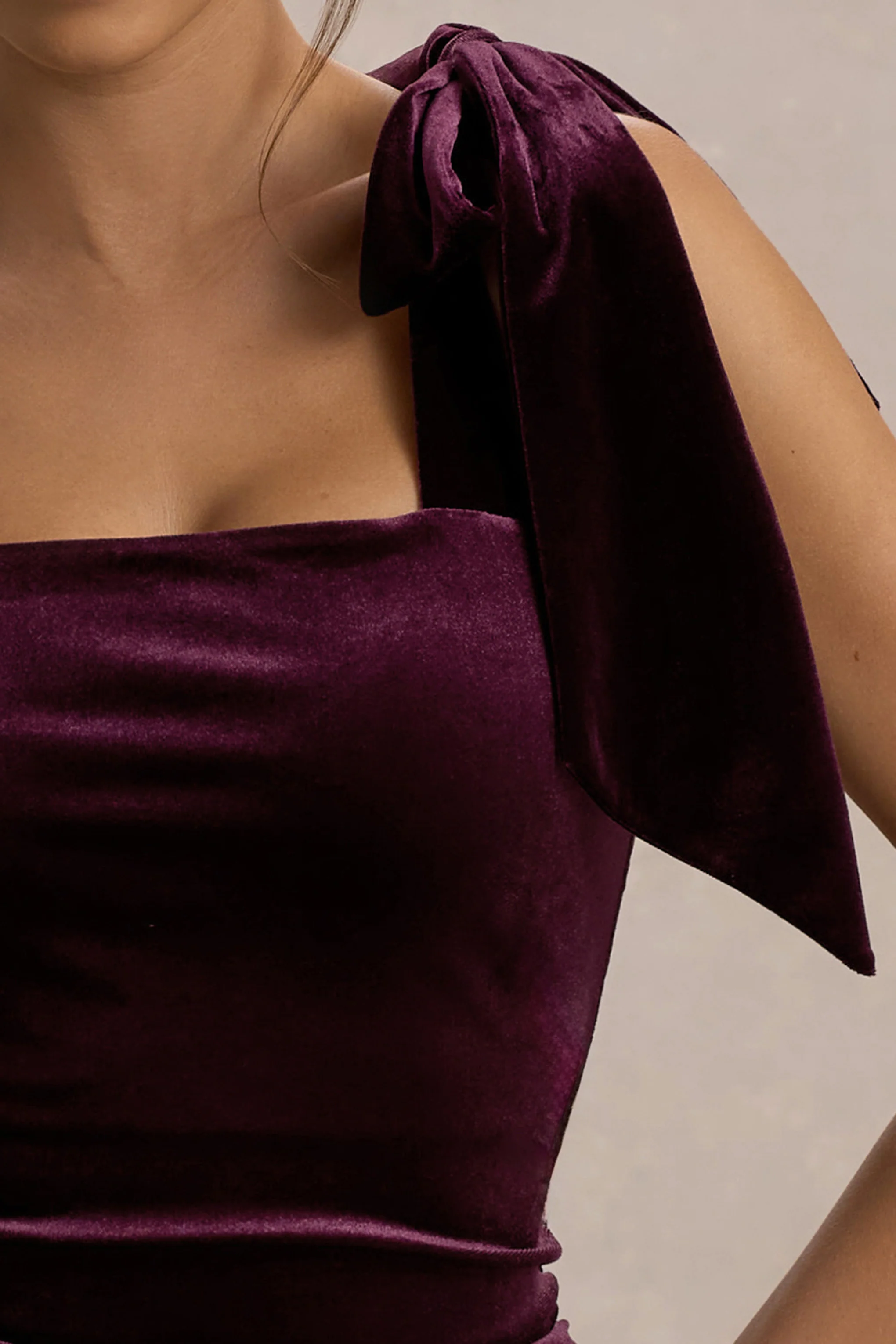 Tarna | Port Velvet Midi Dress With Bow Straps - Image 6