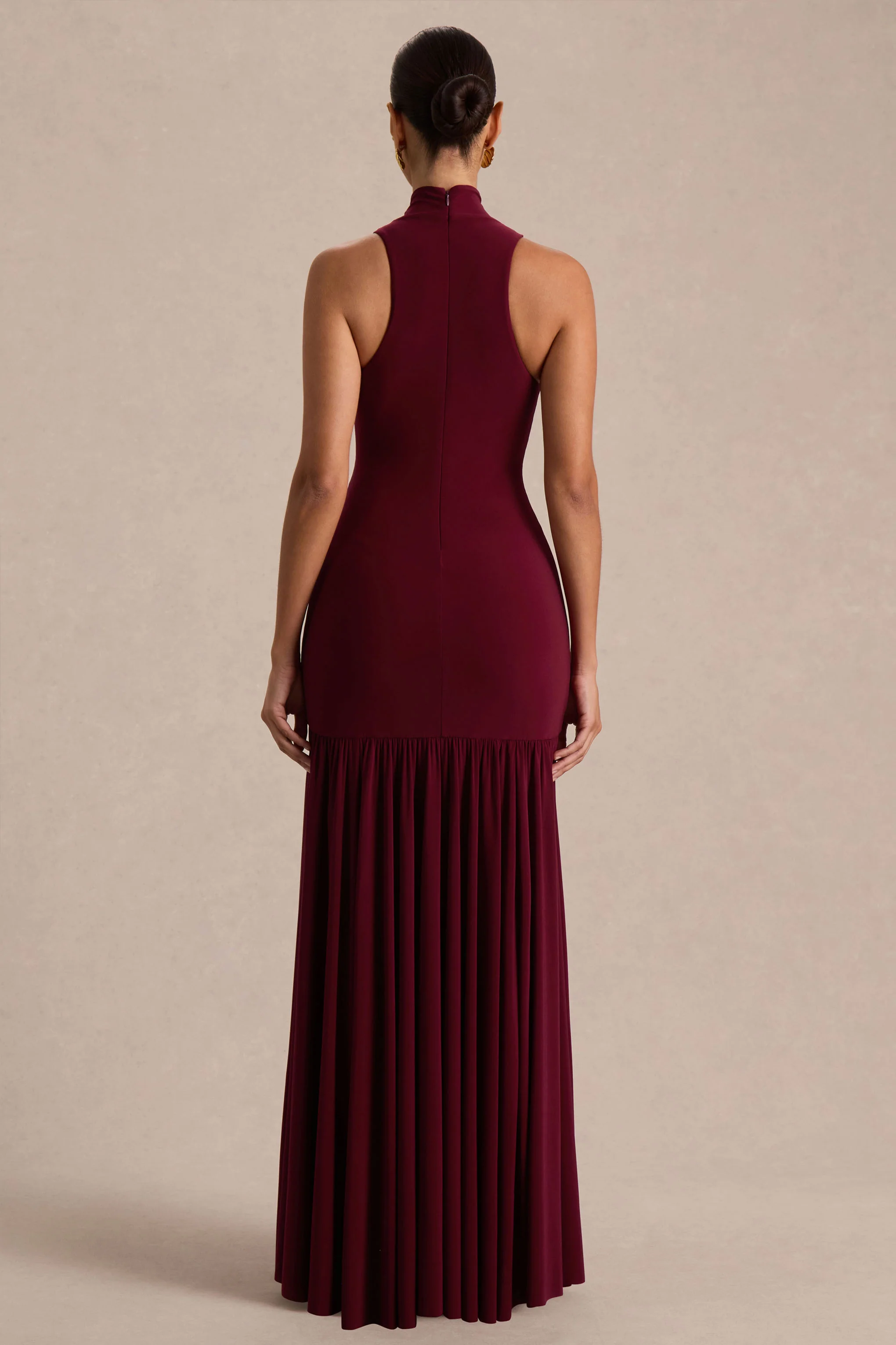 Tasmin | Burgundy High-Neck Maxi Dress With Drop-Waist - Image 2