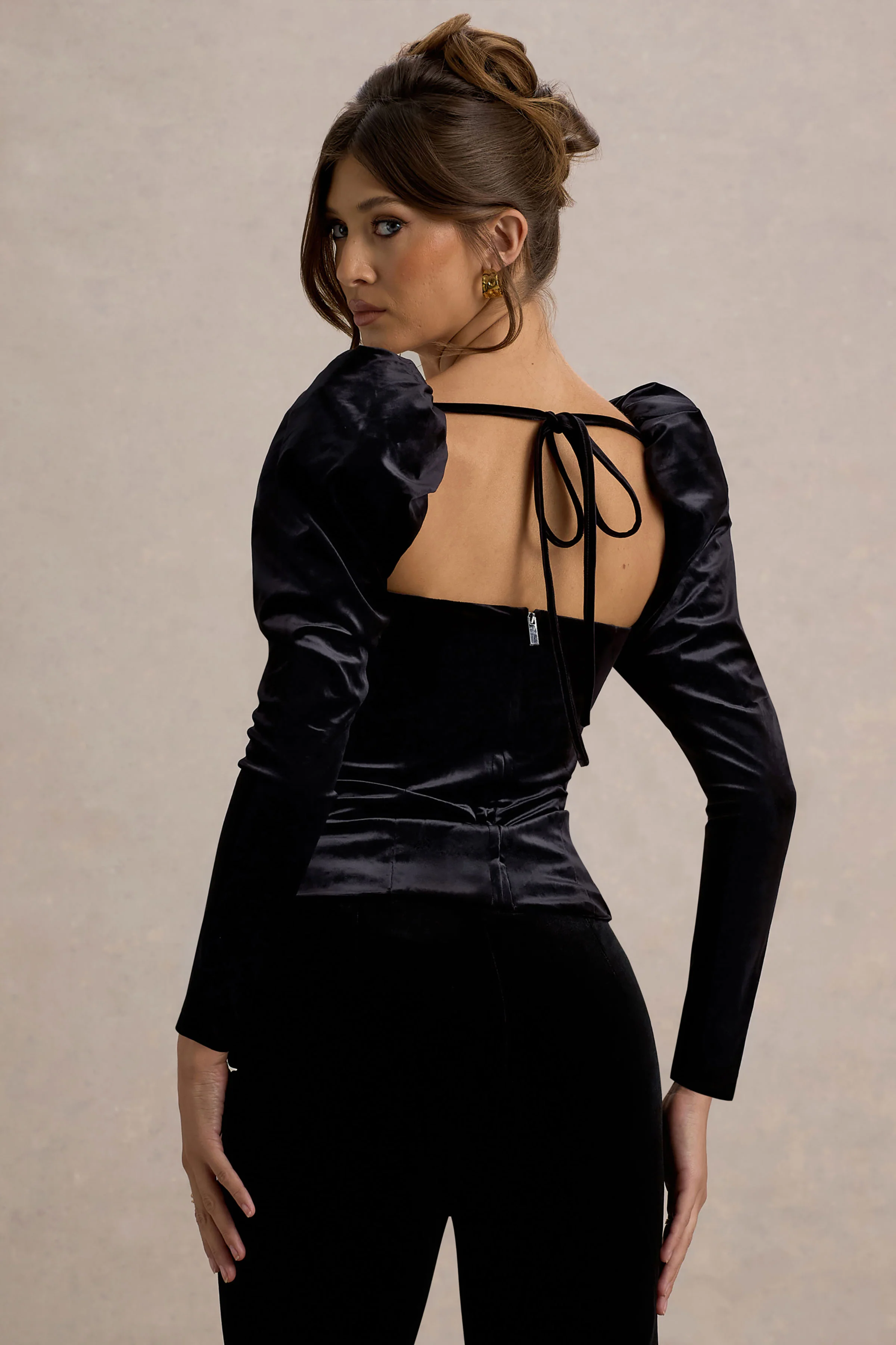 Tazmin | Black Velvet Embellished Square-Neck Top - Image 2