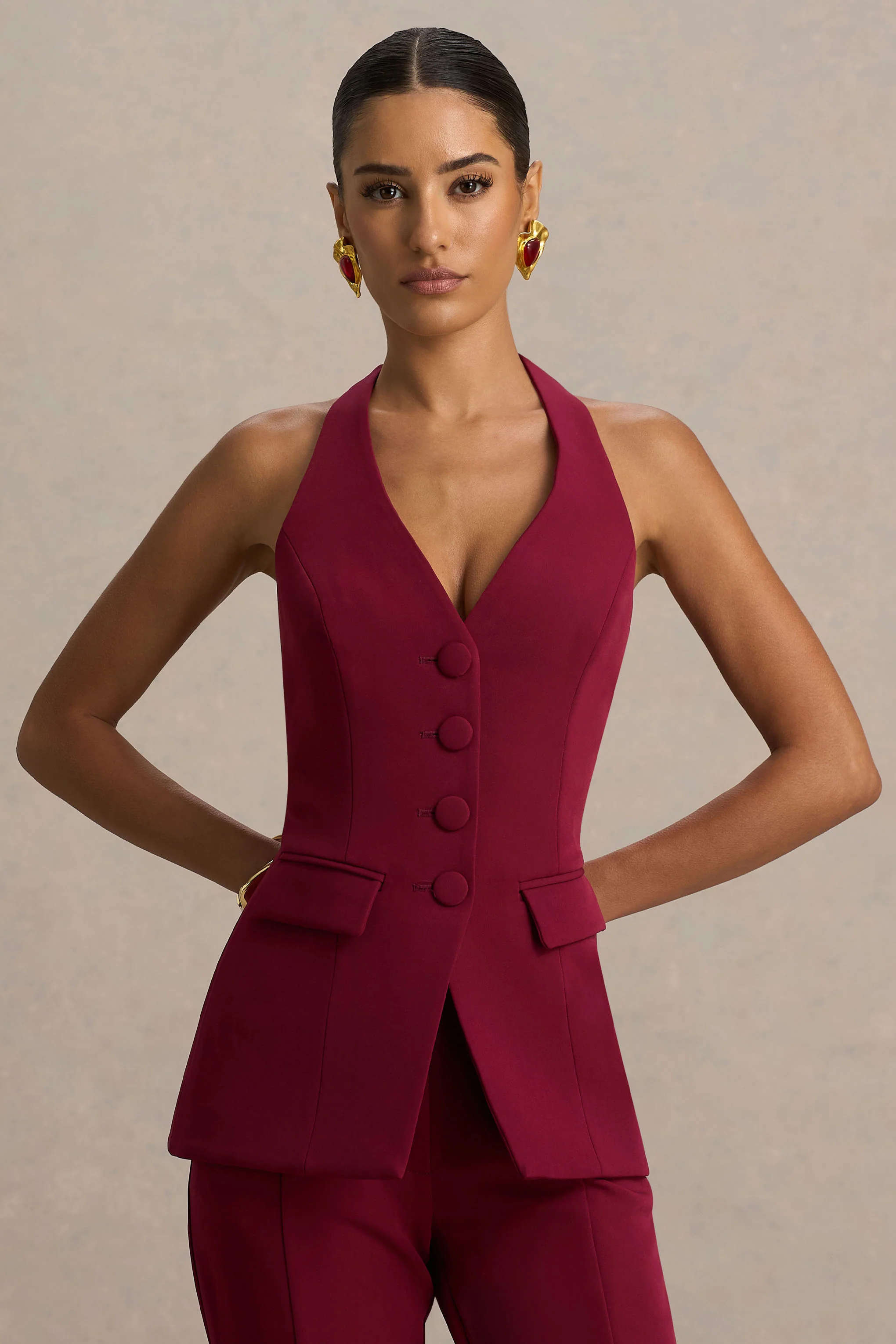 Tecla | Burgundy Button-Up Tailored Waistcoat - Image 5