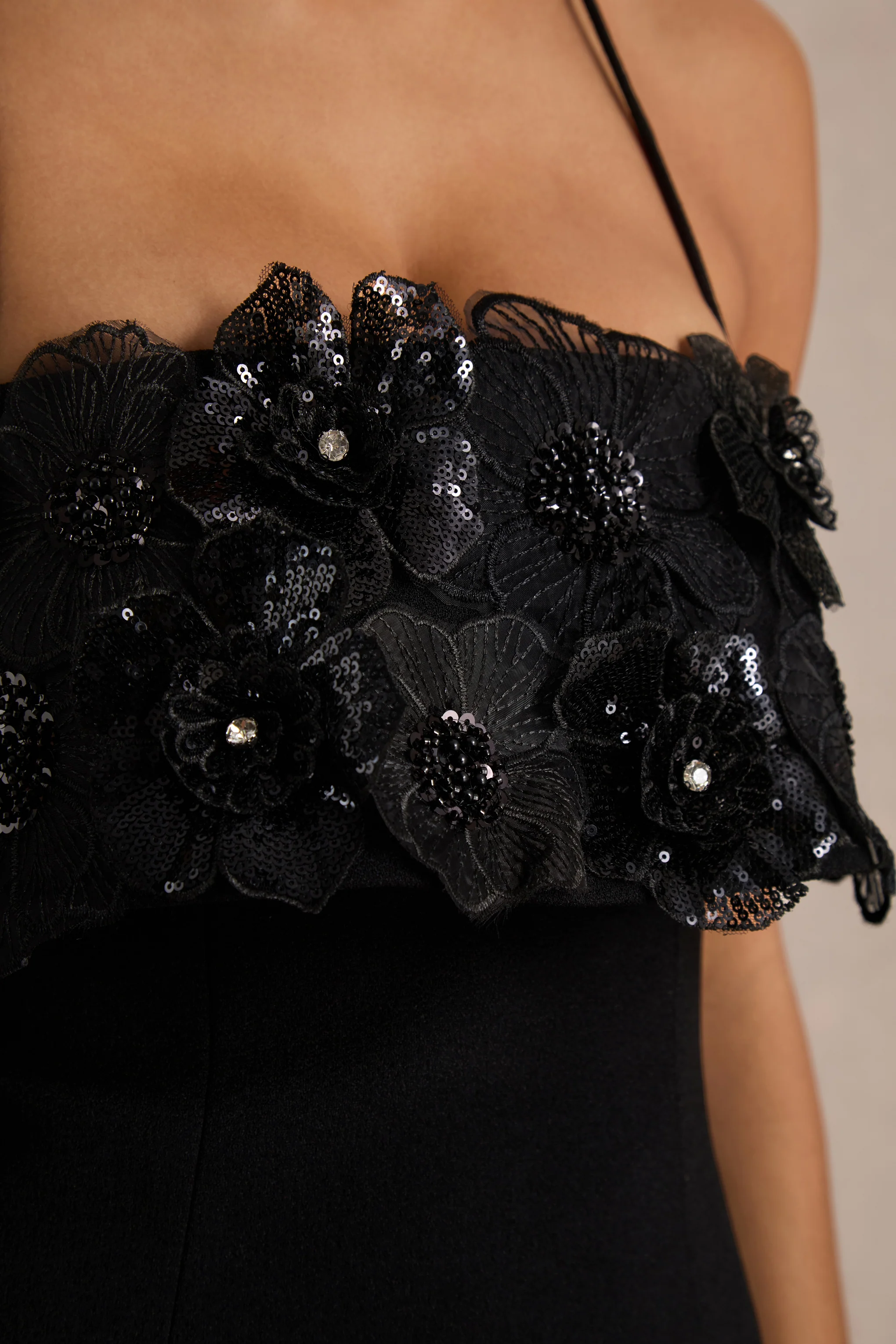Tempest | Black Halter-Neck Mini Dress With Hand-Embellished Panel - Image 6