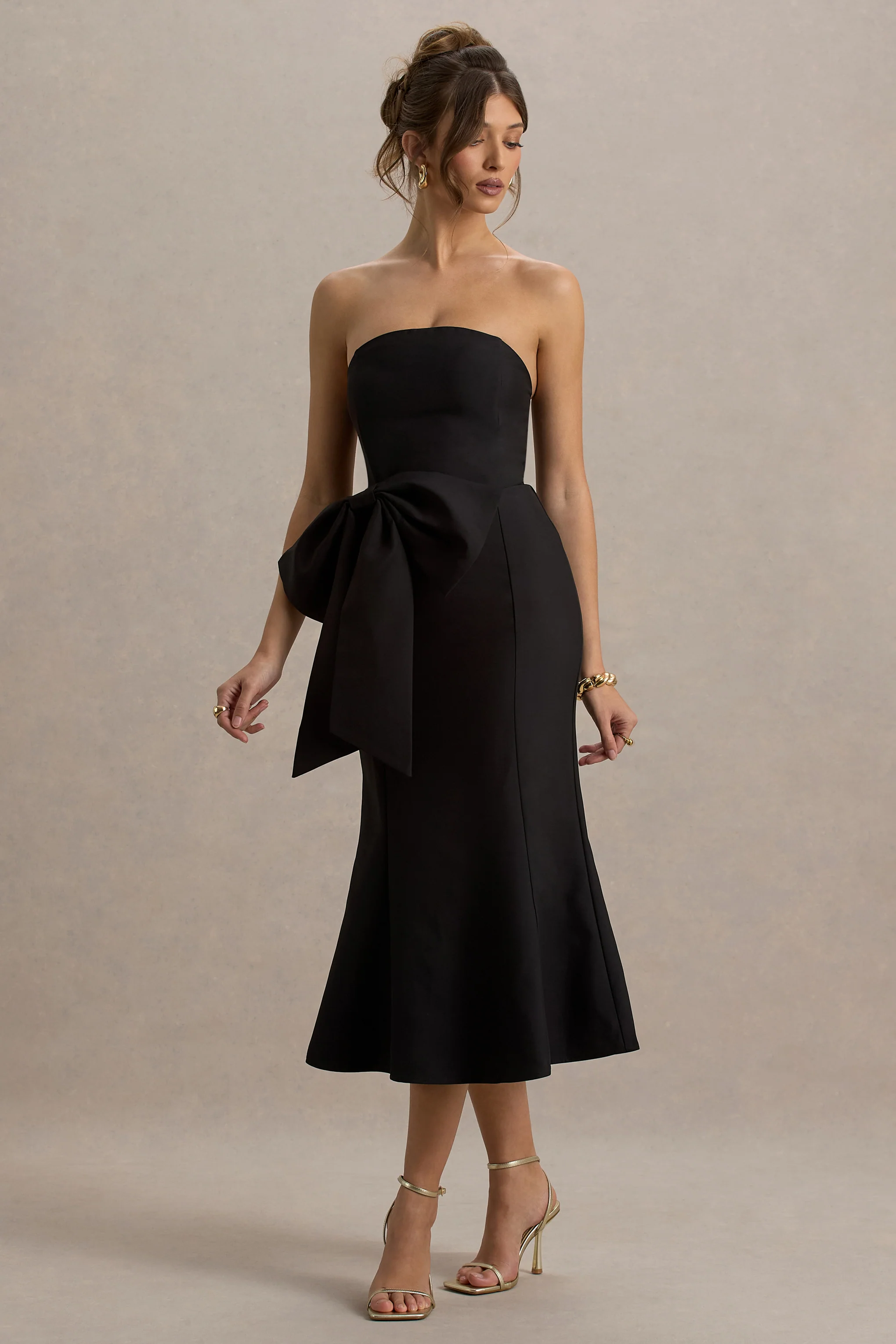 To Me | Black Bandeau Midi Dress With Oversized Bow - Image 5