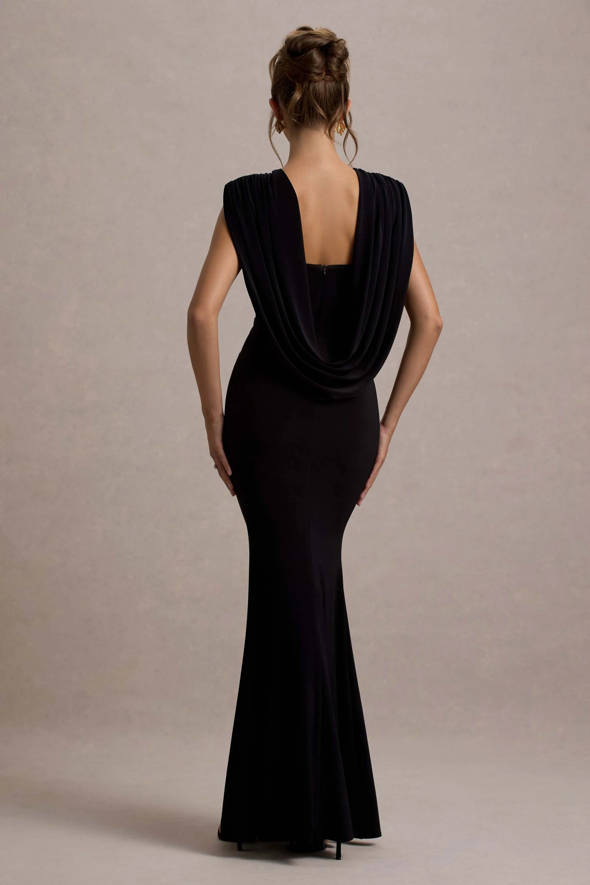 To The Moon | Black Cowl-Back Maxi Dress - Image 2