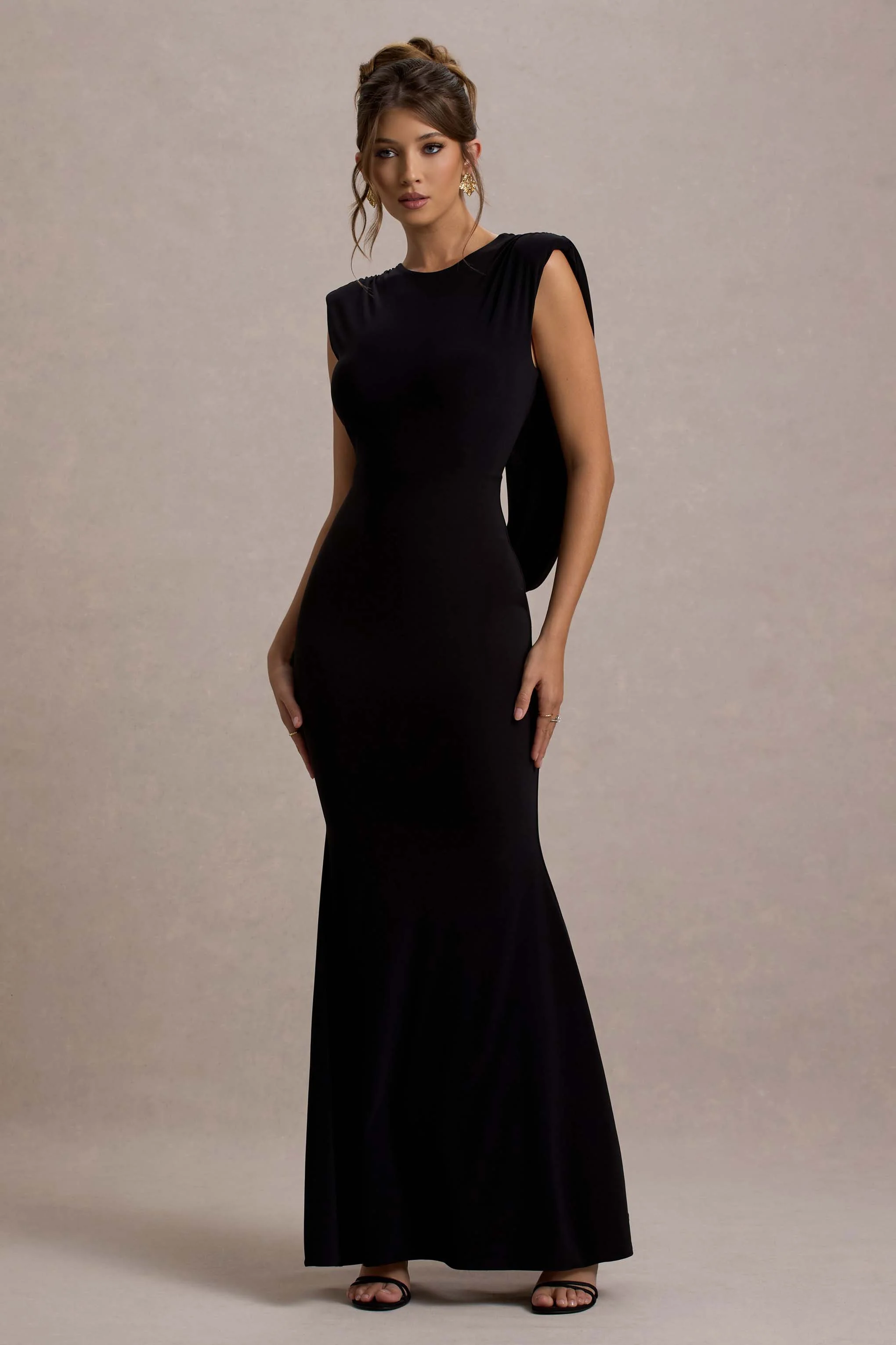To The Moon | Black Cowl-Back Maxi Dress - Image 5
