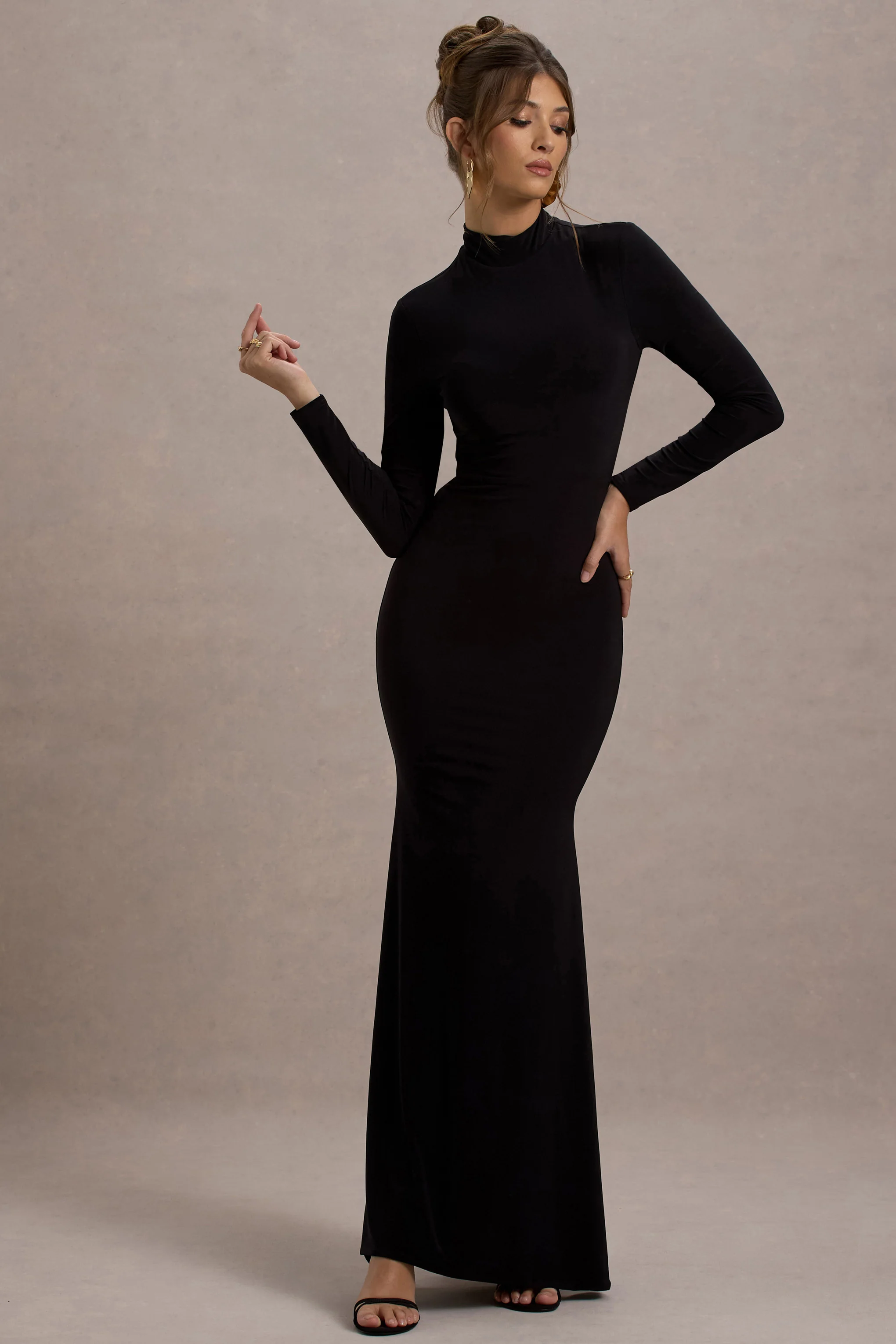 Tova | Black High-Neck Long-Sleeve Maxi Dress - Image 4