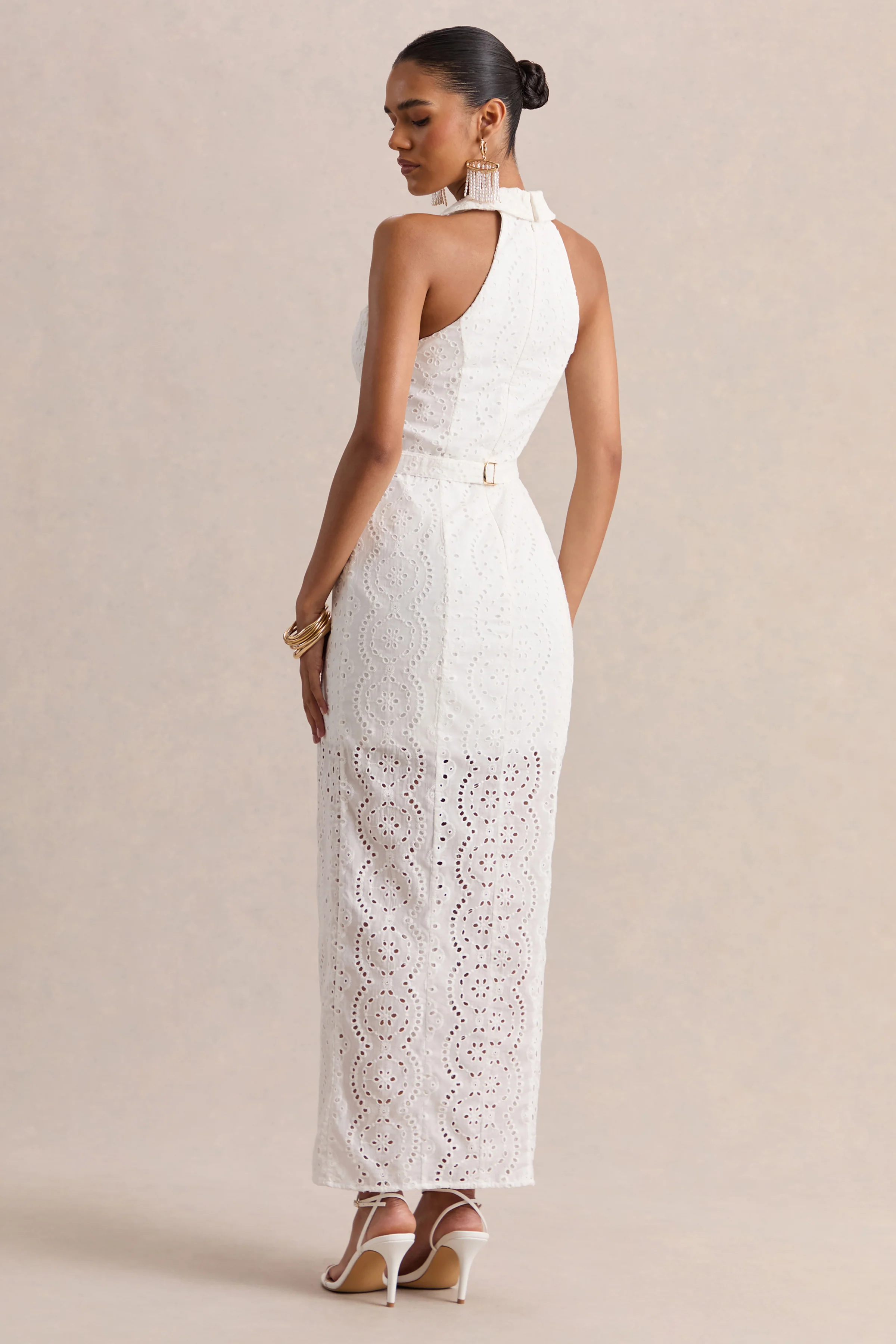 Tover | White Broderie Plunge-Neck Maxi Dress - Image 2