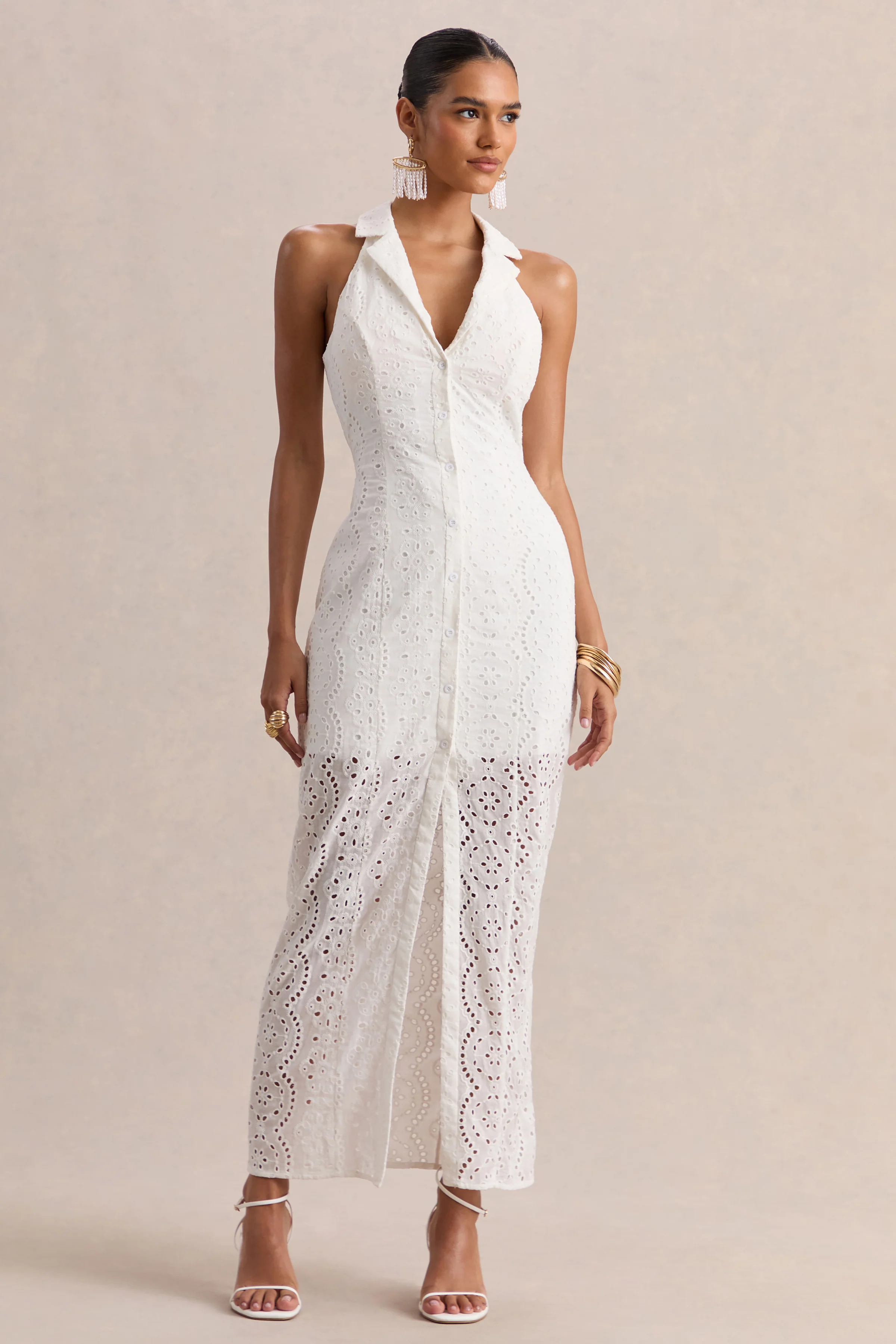 Tover | White Broderie Plunge-Neck Maxi Dress - Image 5