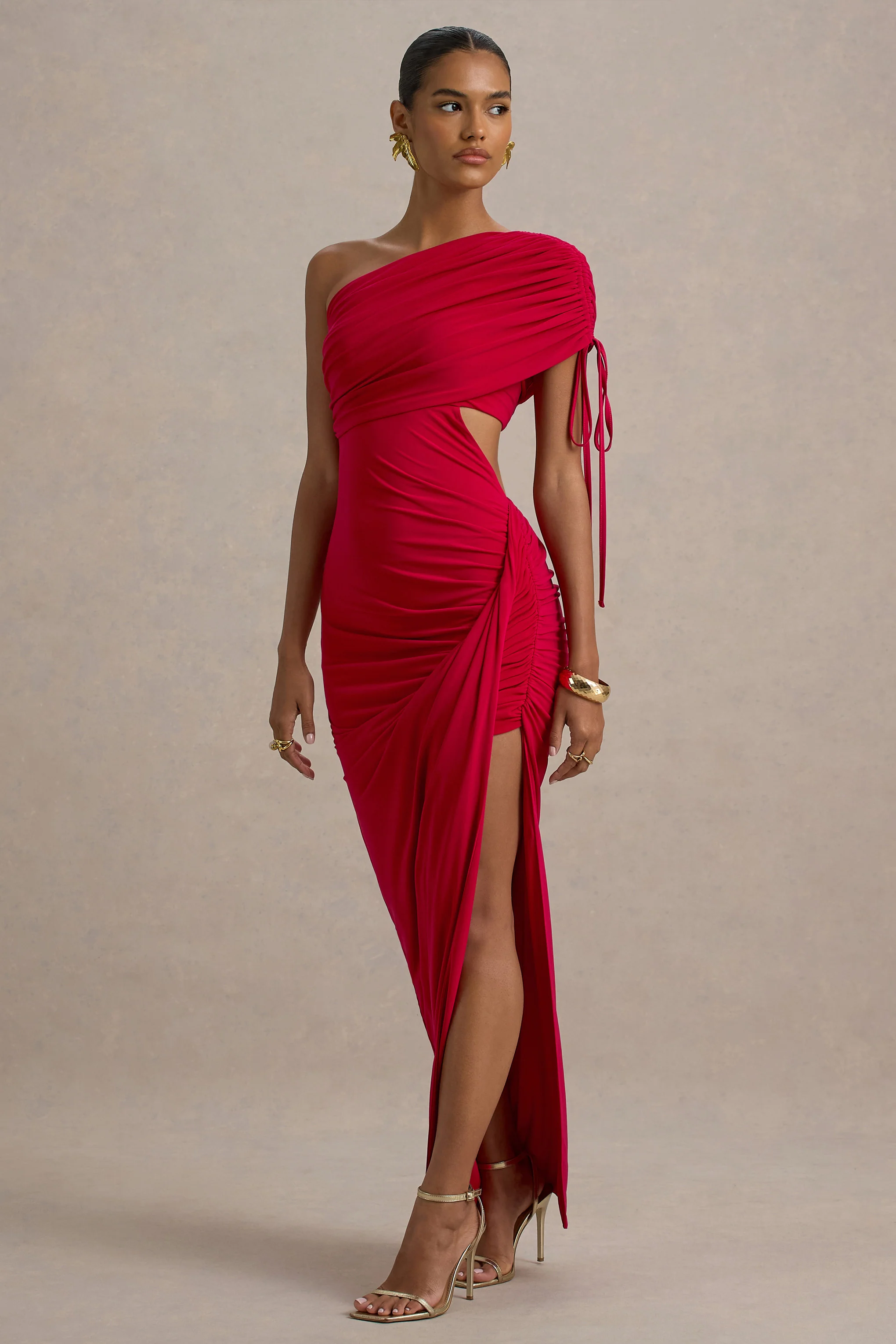 Trance | Red Asymmetric Maxi Dress With Split - Image 4