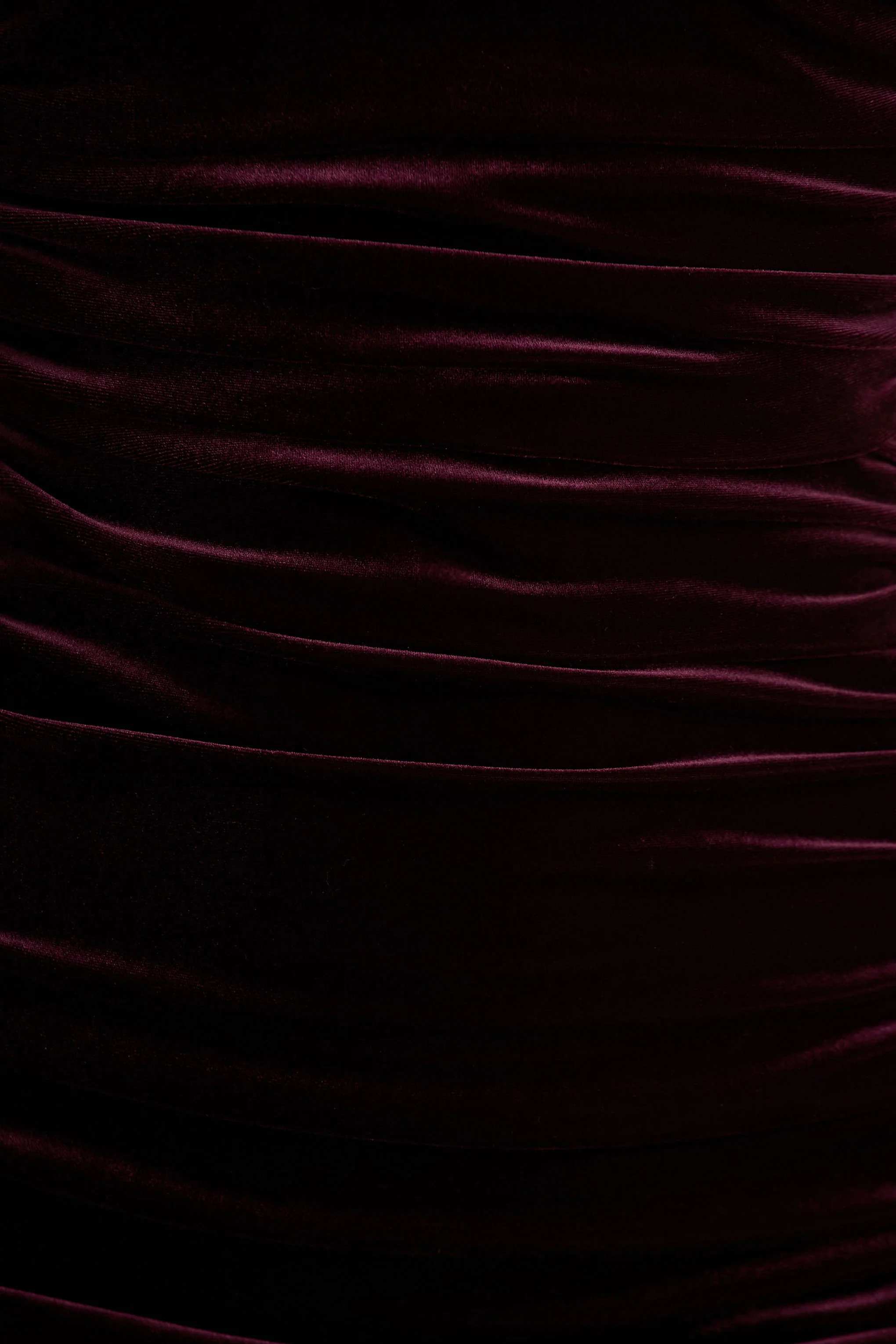 Treat | Burgundy Velvet Asymmetric-Neck Maxi Dress With Ruched Detailing. - Image 6