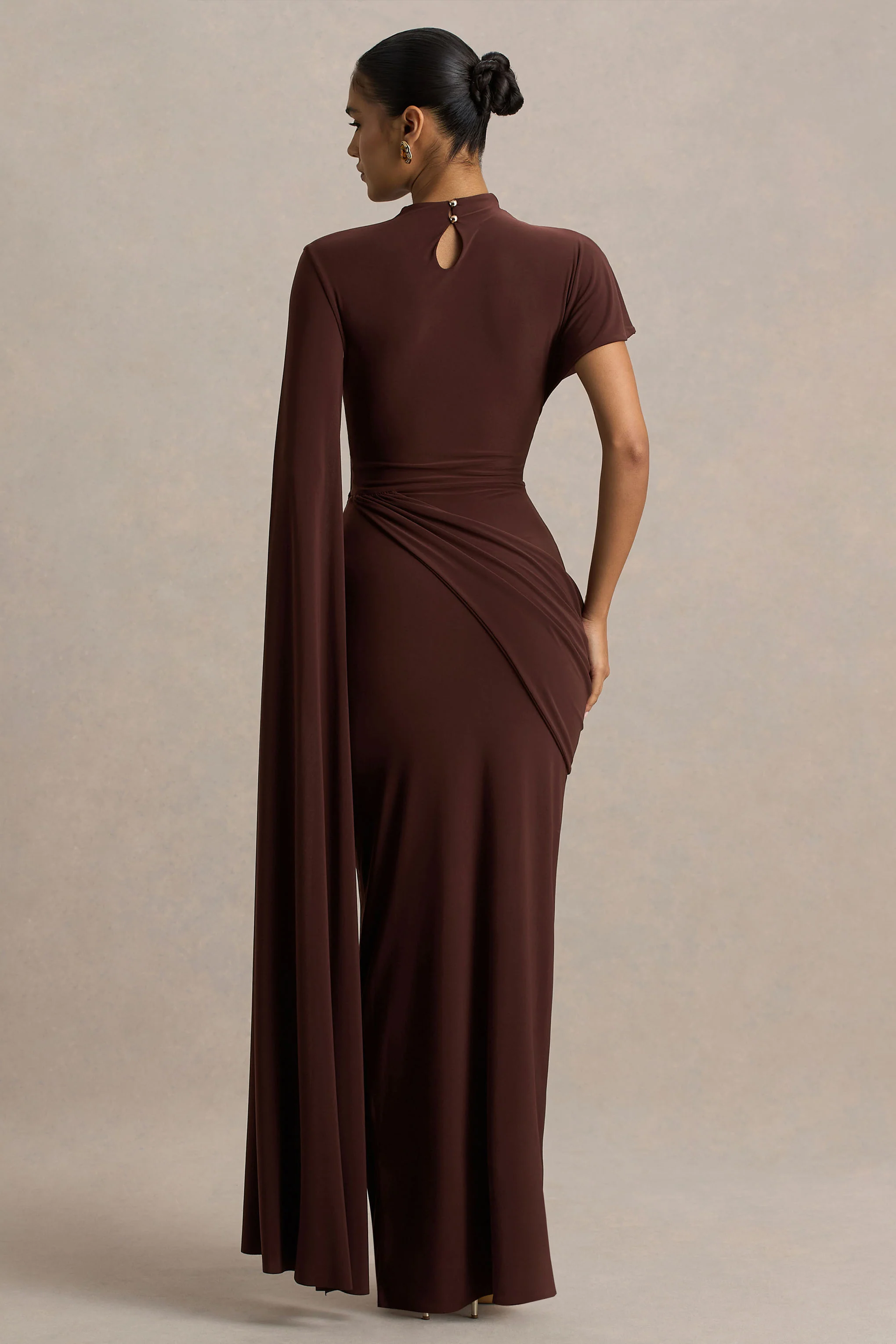 Tropic | Brown High-Neck Maxi With Long Cape Sleeve - Image 2
