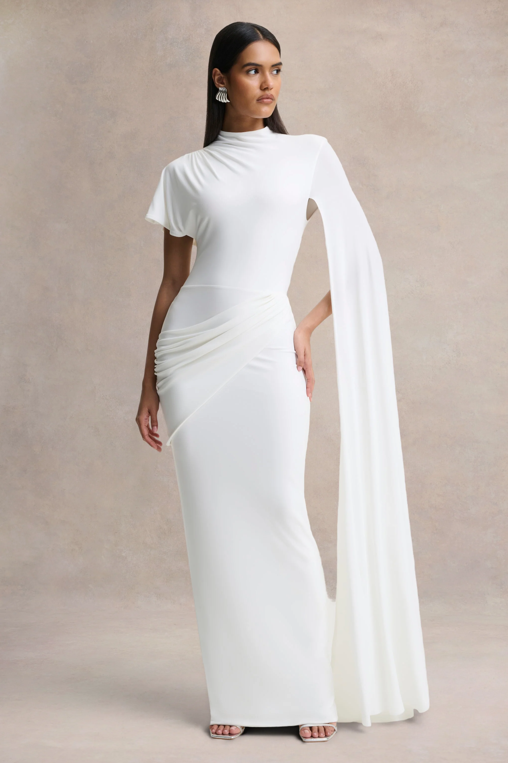 Tropic | White High-Neck Maxi With Long Cape Sleeve - Image 4