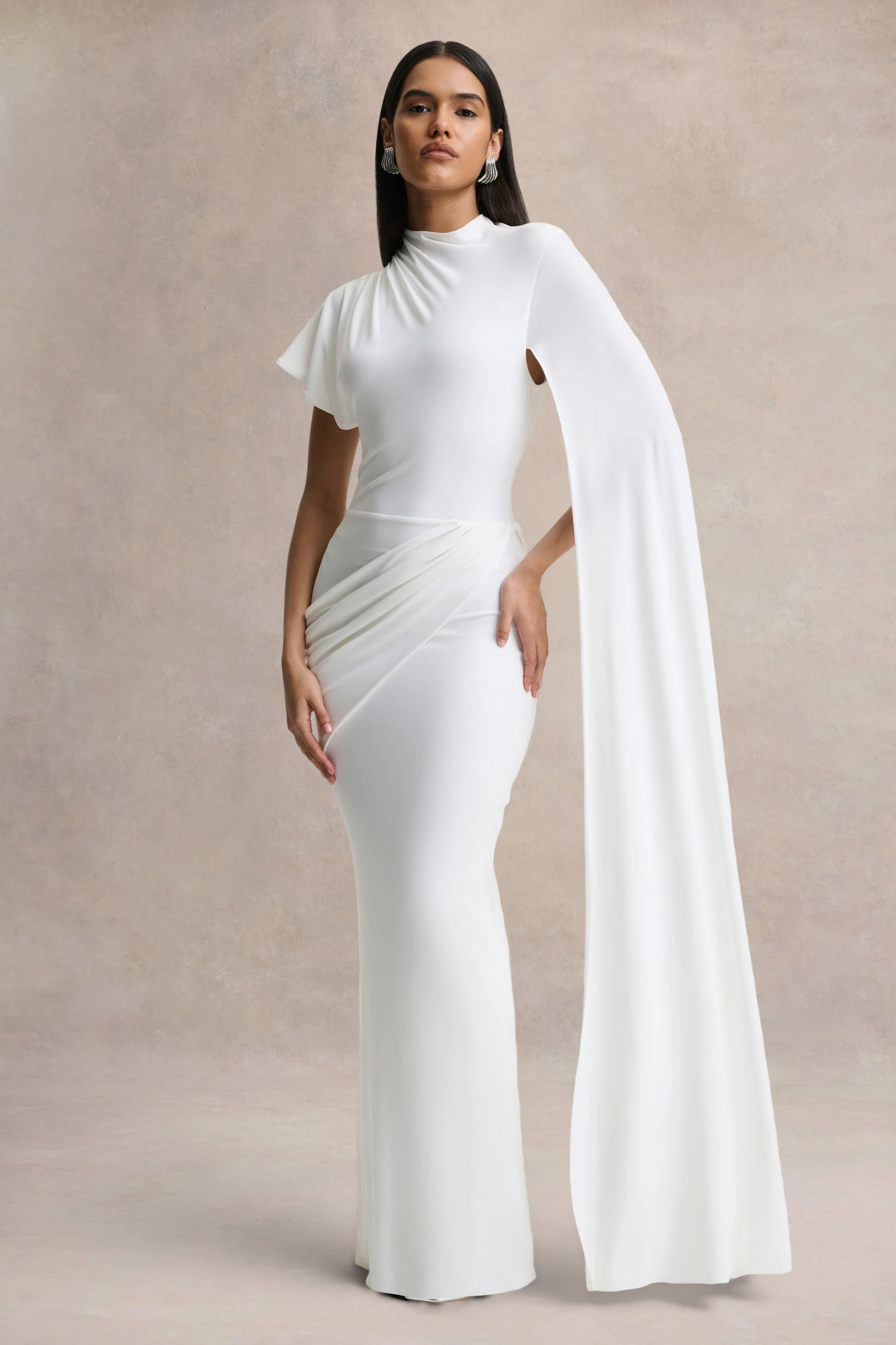 Tropic | White High-Neck Maxi With Long Cape Sleeve - Image 5