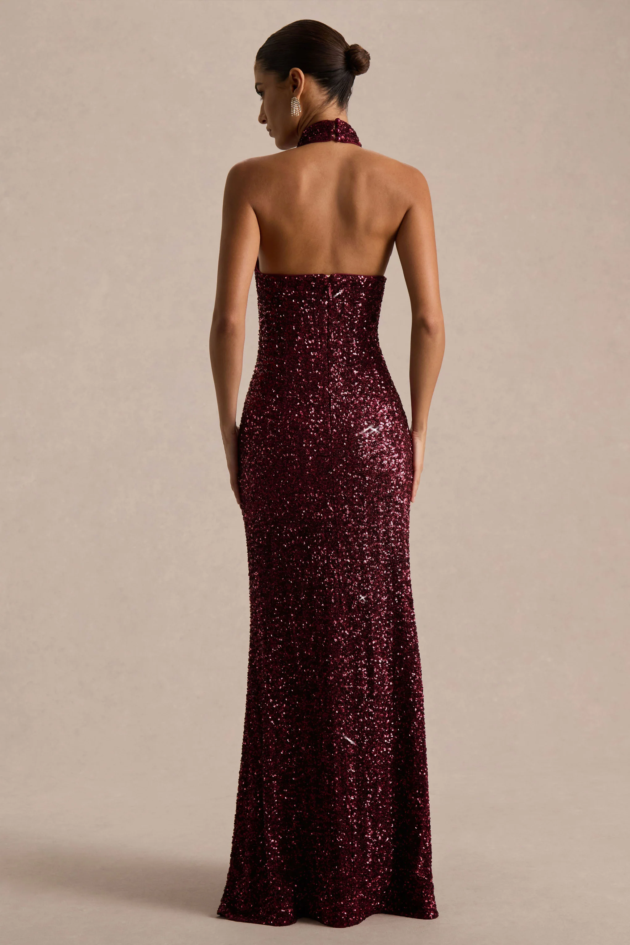Tulia | Burgundy Sequin High-Neck Maxi Dress - Image 2