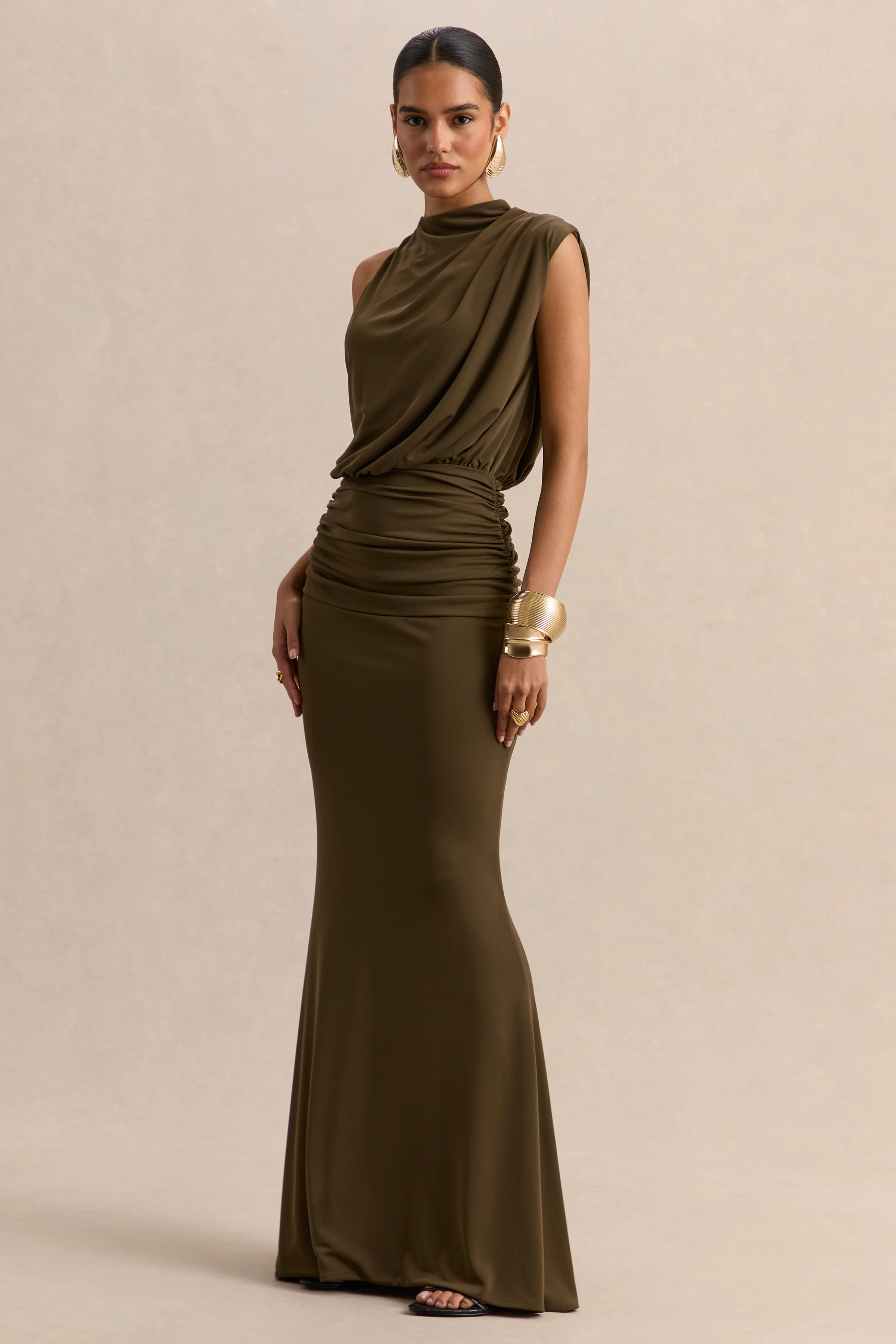 Umaira | Khaki High-Neck Maxi Dress - Image 4