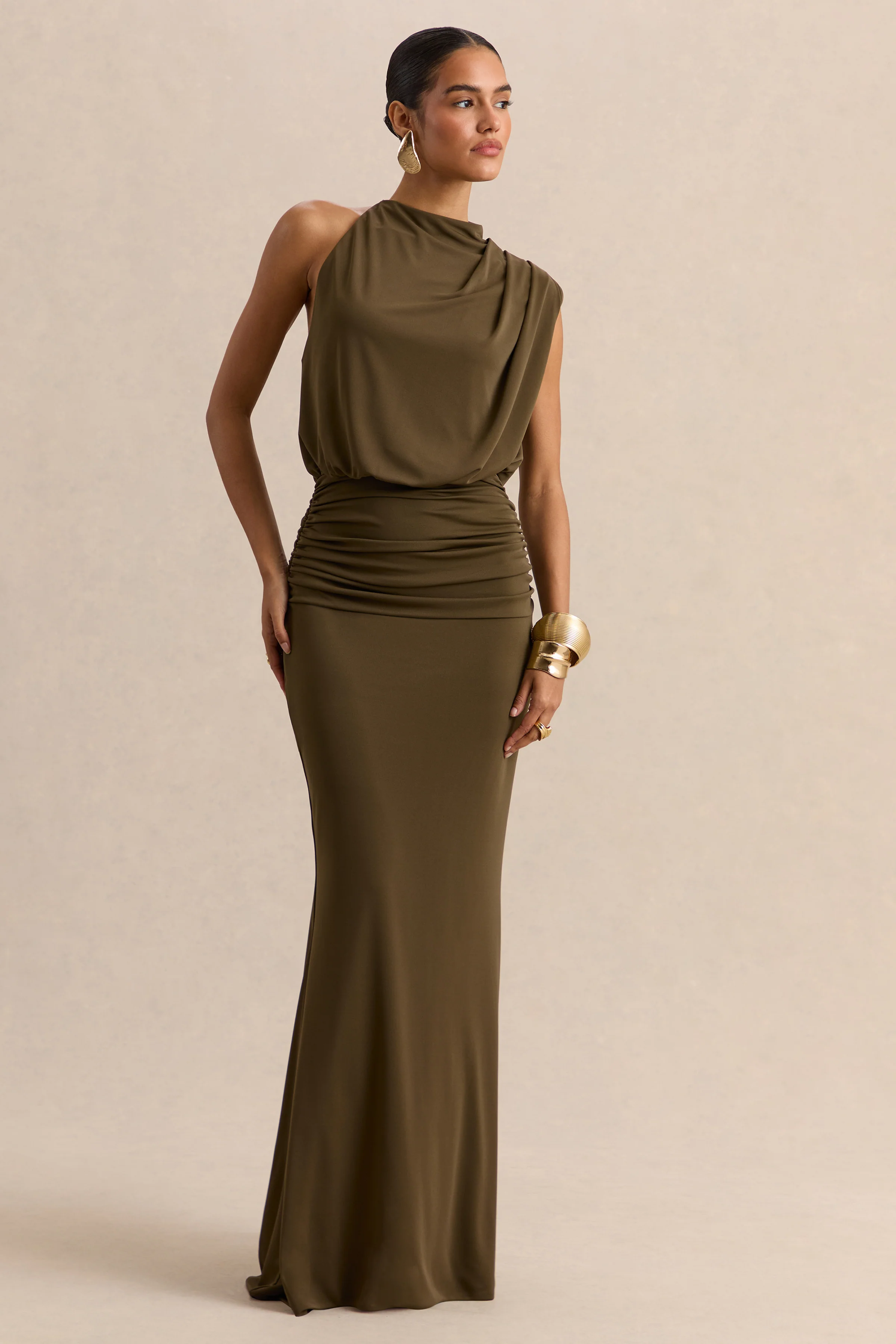 Umaira | Khaki High-Neck Maxi Dress - Image 5