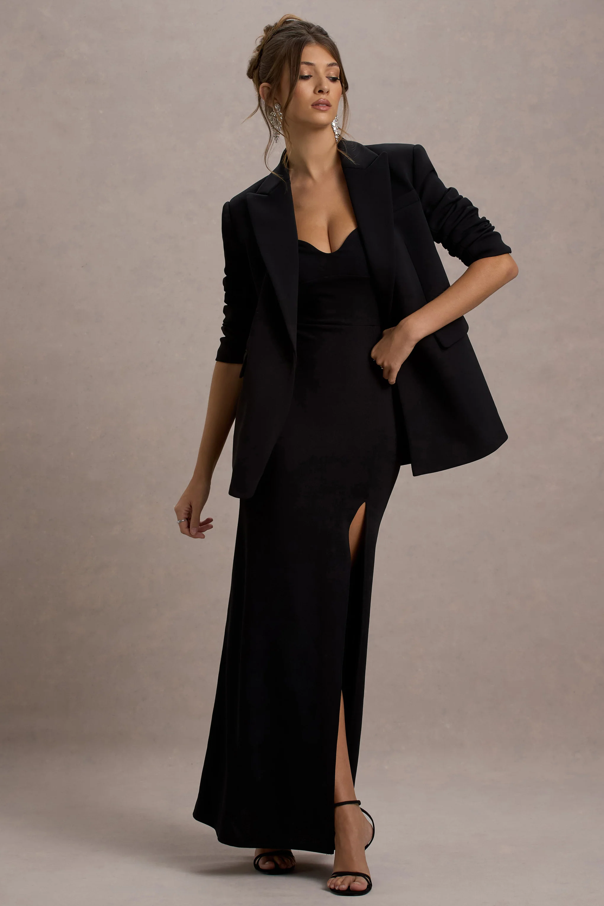 Urban | Black Plunge-Neck Boxy Oversized Blazer - Image 3