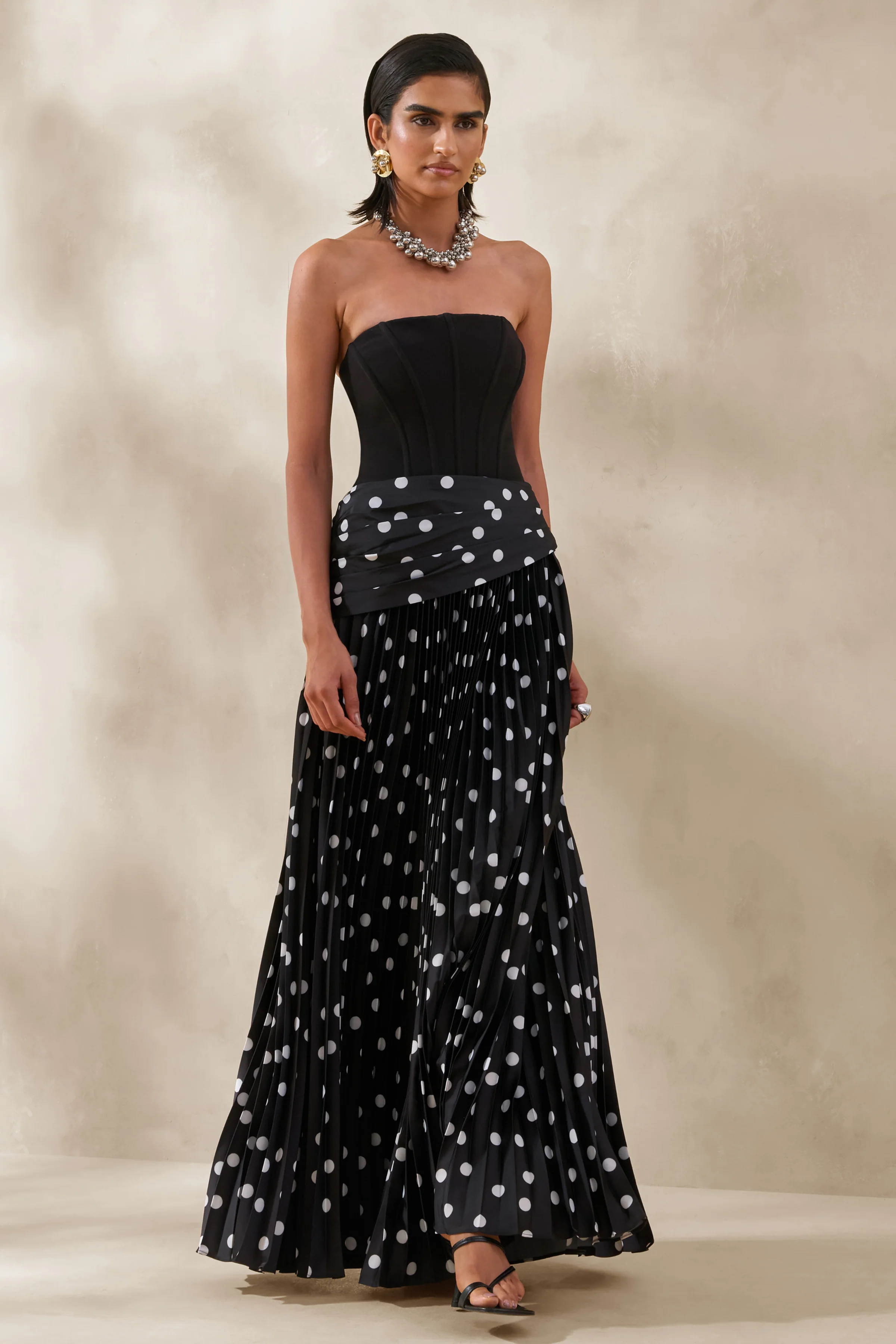 Valerisse | Black And White Polka Dot Bandeau Maxi Dress - Image 4