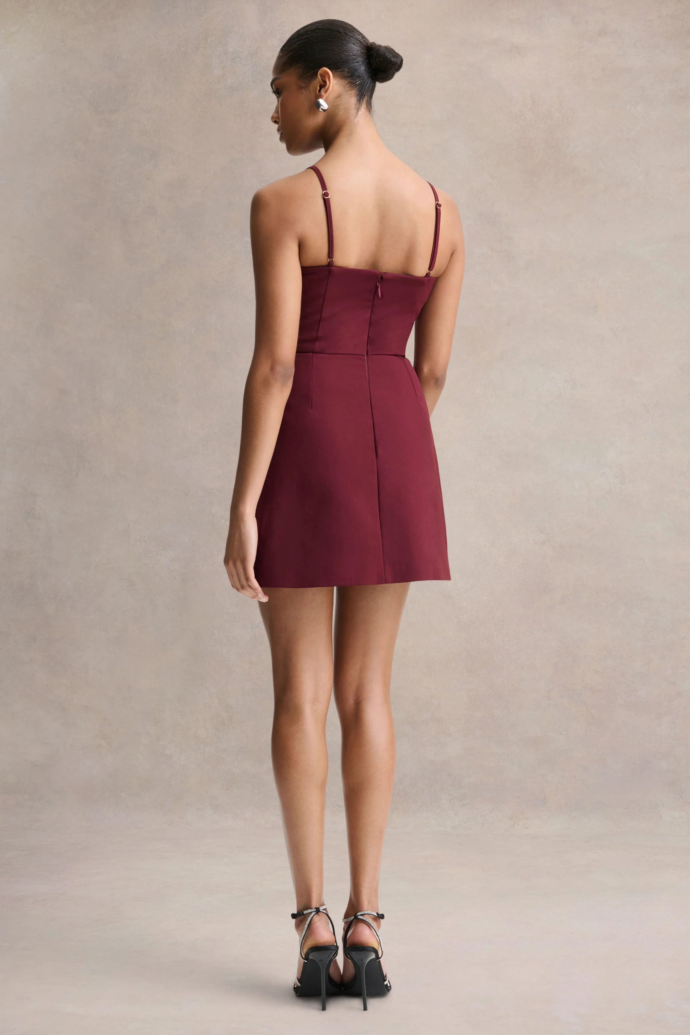 Veda | Burgundy Square-Neck Mini Dress - Image 4