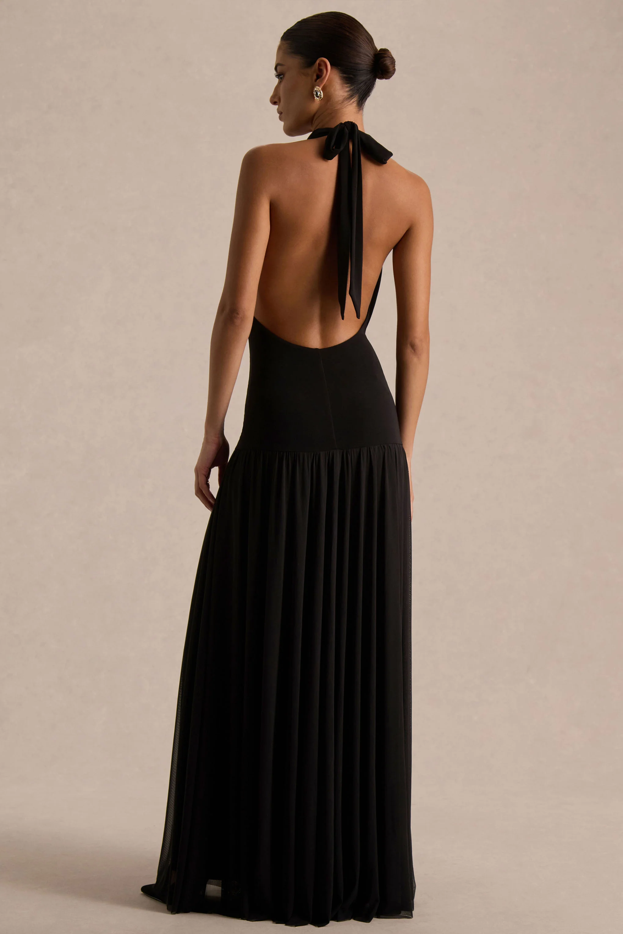 Verity | Black Cowl-Neck Maxi Dress With Sheer-Skirt - Image 2