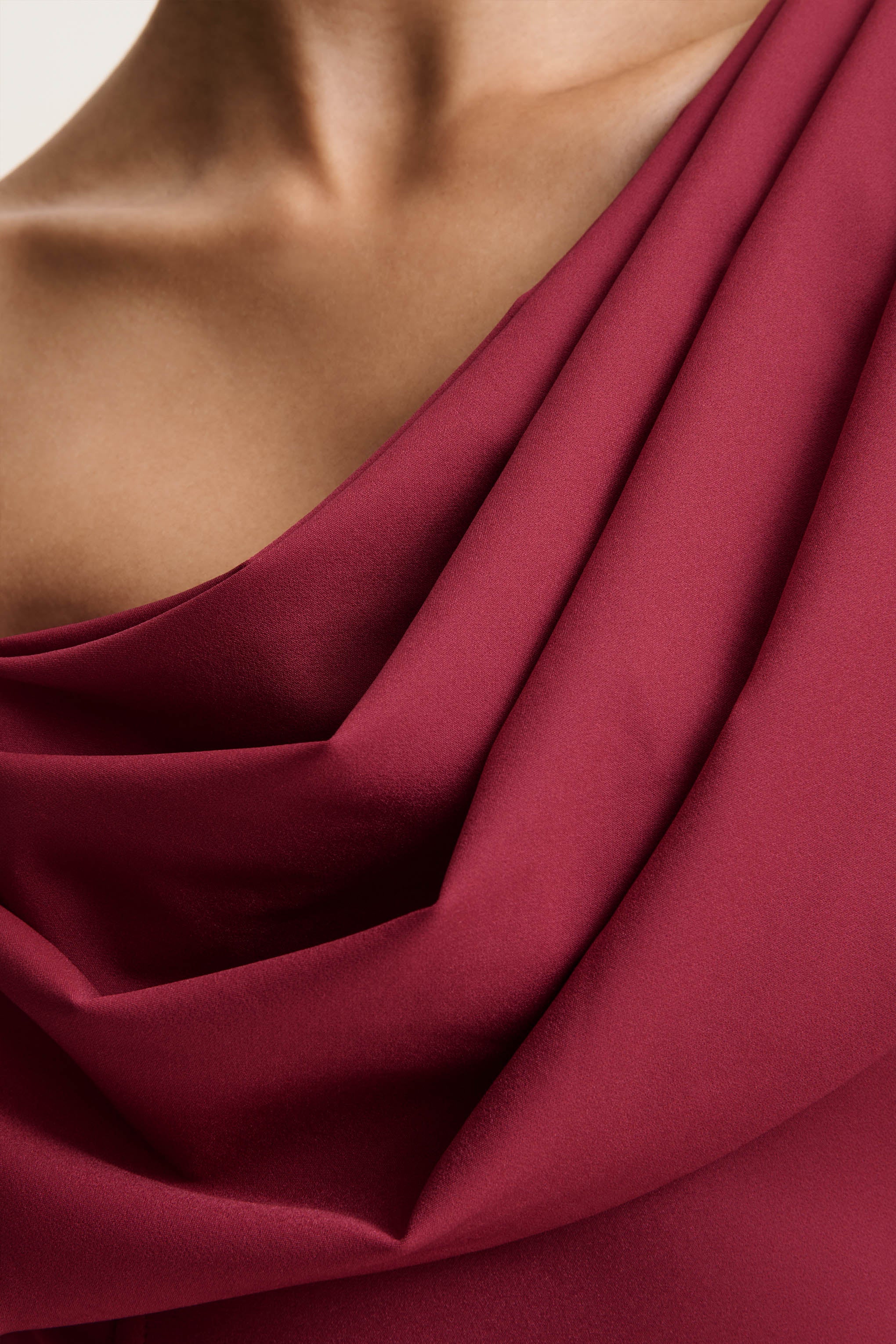 Verona | Burgundy Draped Asymmetric-Neck Skater Mini Dress - Image 7