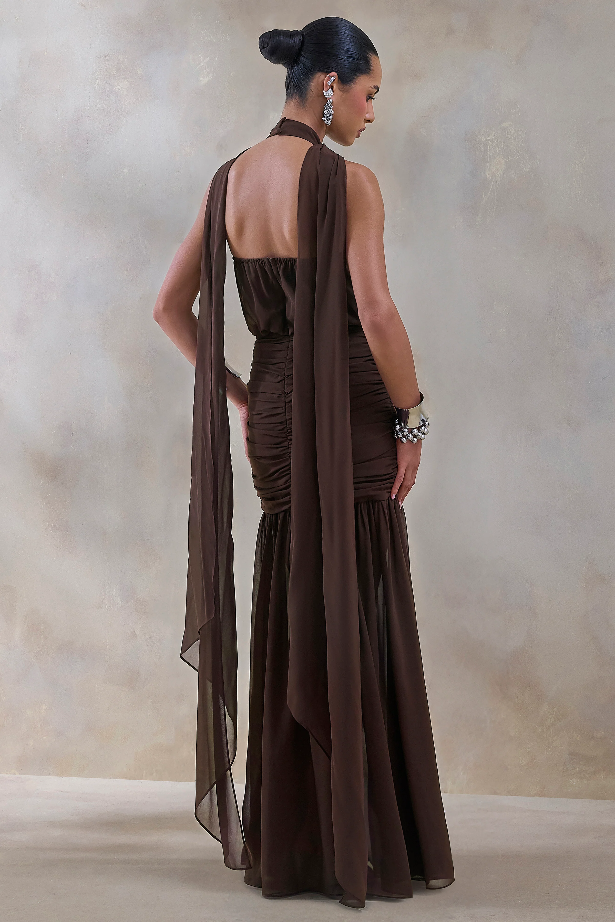 Veronique | Brown Halter-Neck Maxi Dress - Image 2