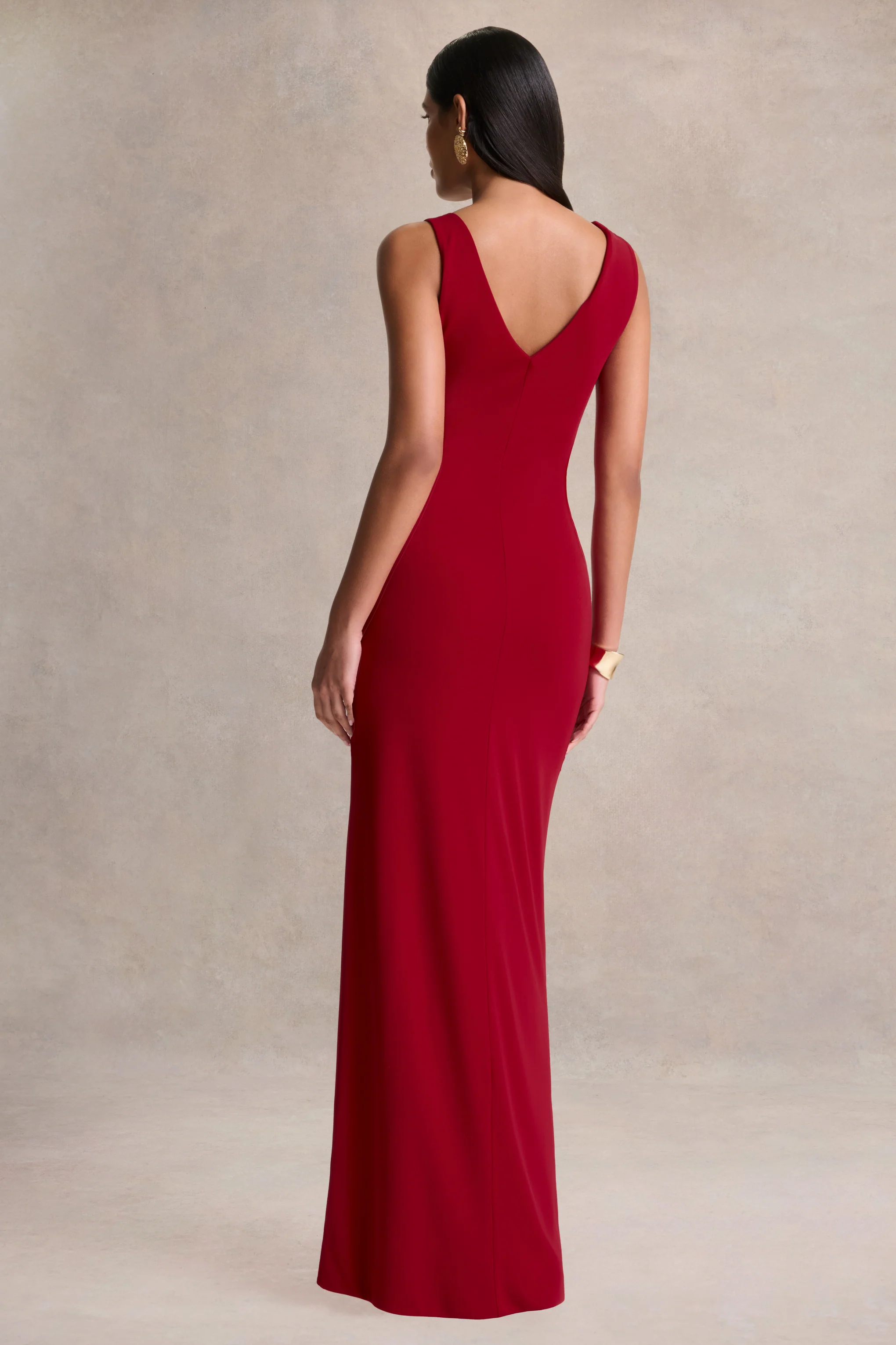 Vesperelle | Red Scoop-Neck Maxi Dress With Gathered-Detailing - Image 2
