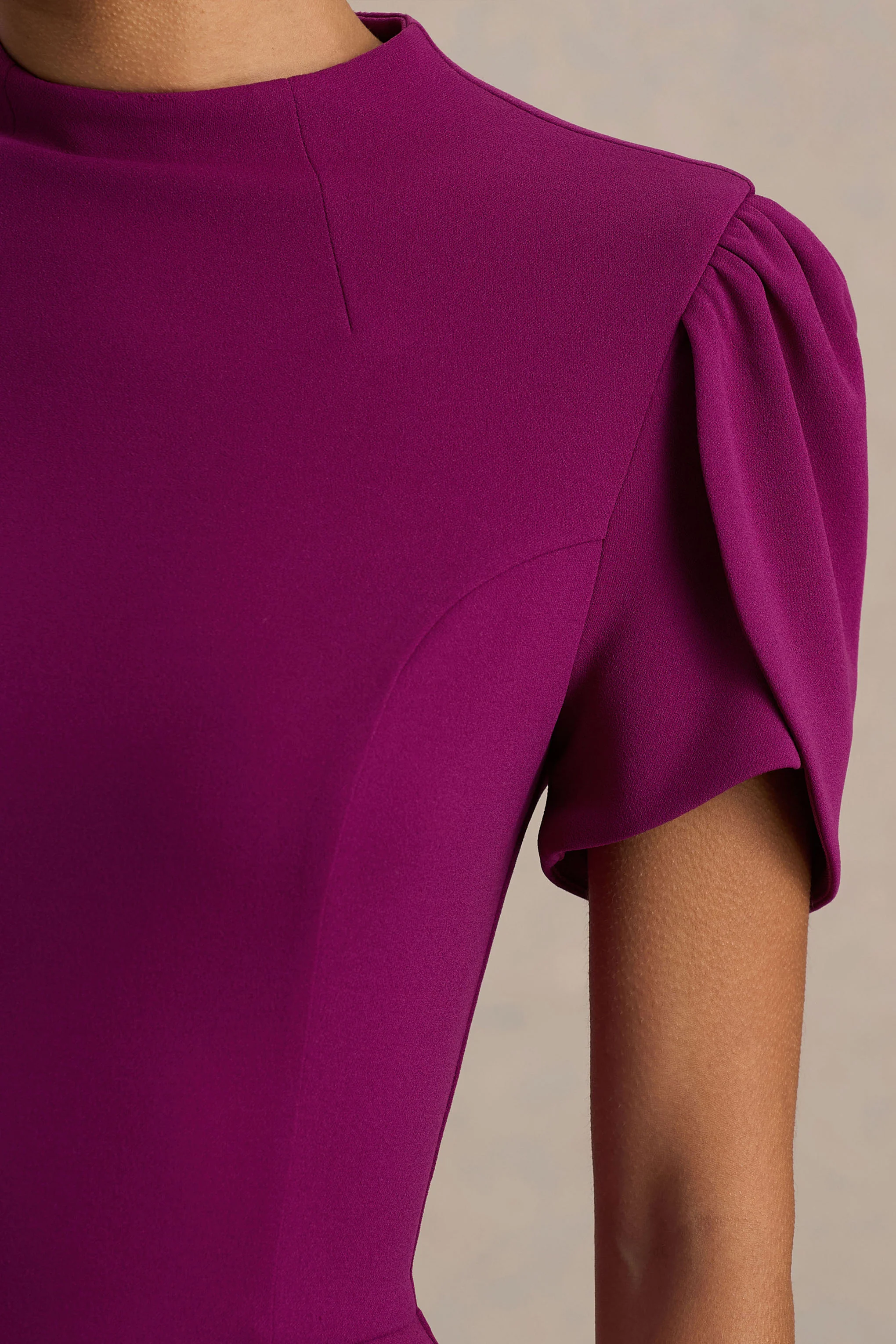 Vicky | Mulberry High Neck Midi Dress With Puff Sleeves - Image 6