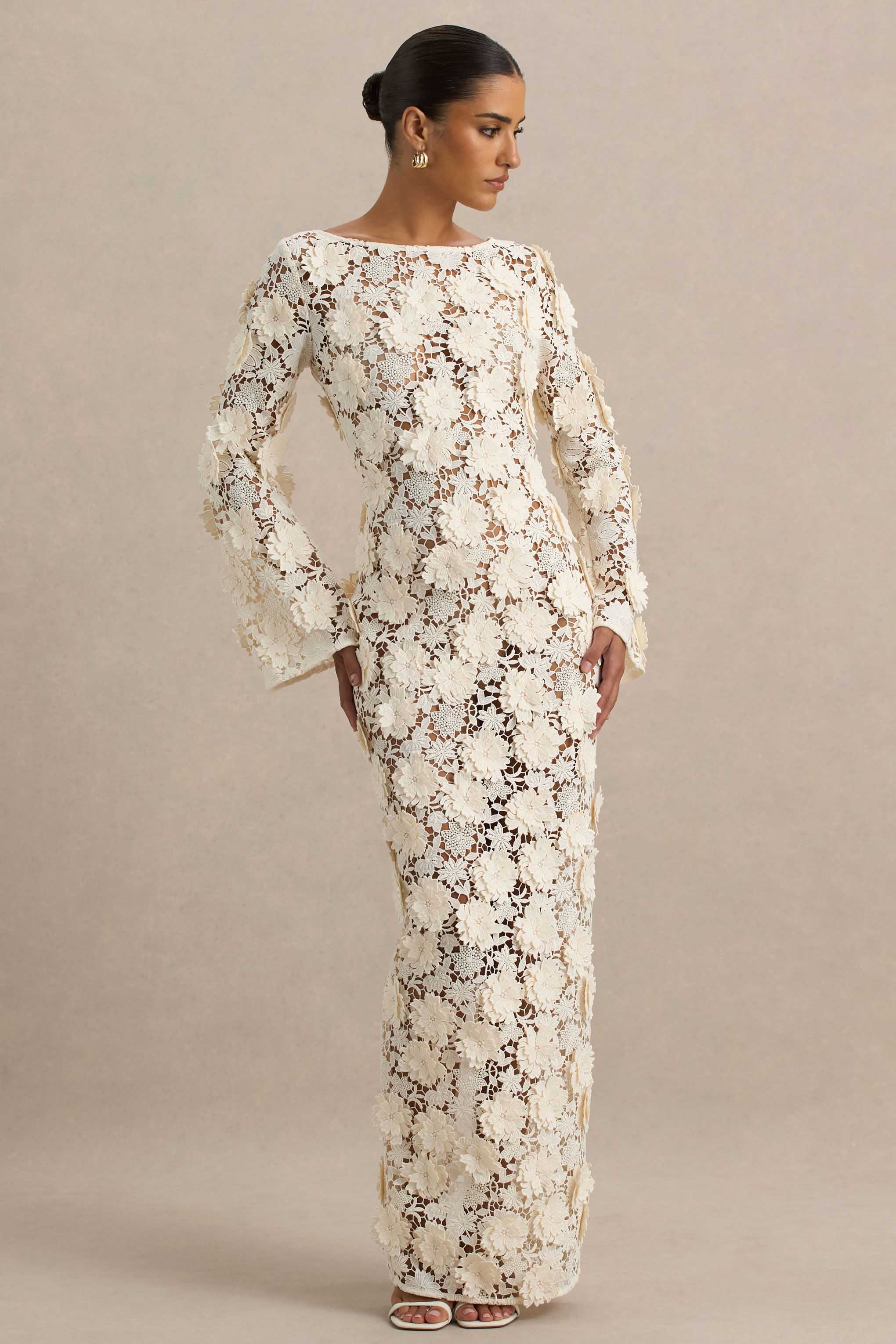 Viper | Cream Lace Long-Sleeve Maxi Dress - Image 5