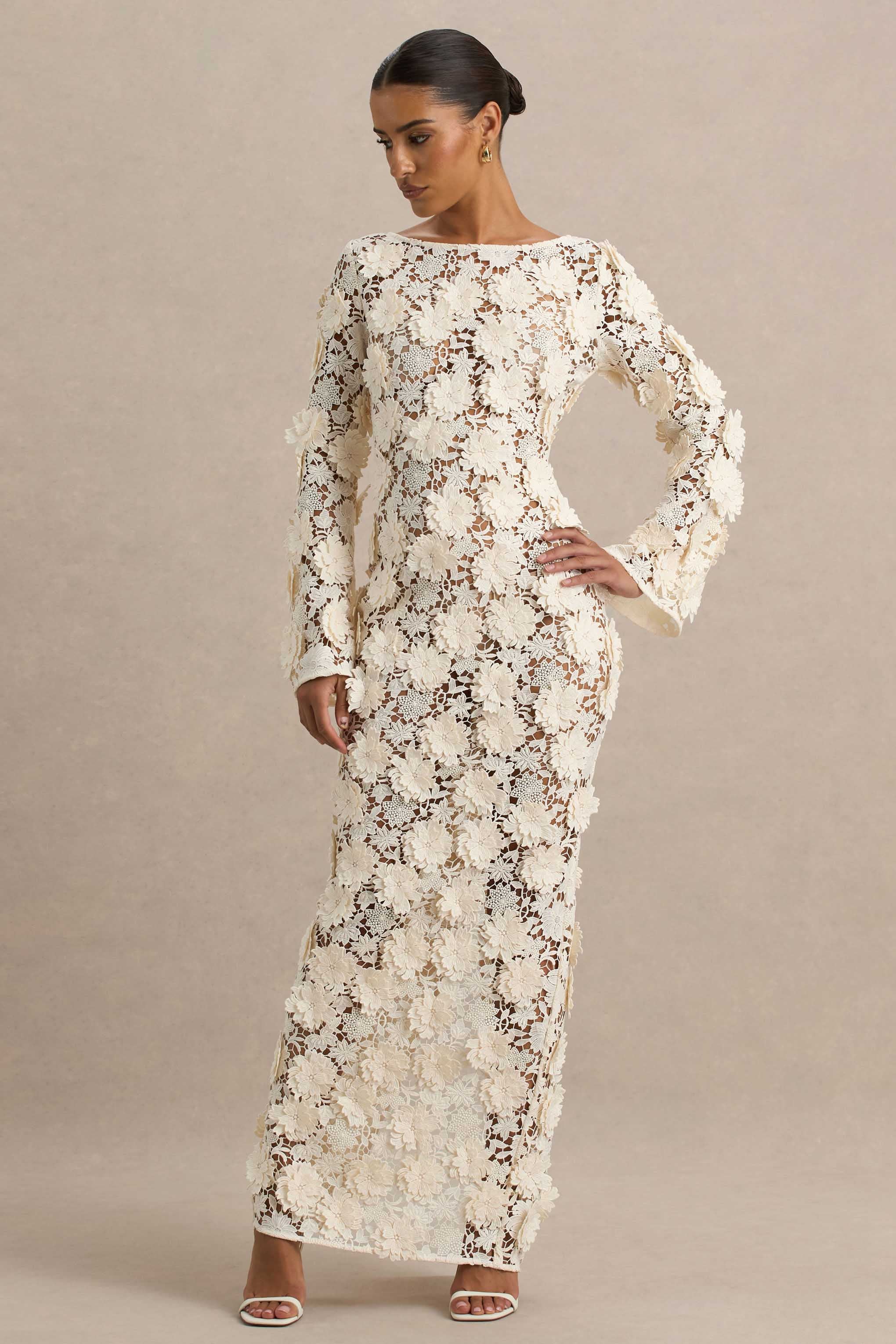 Viper | Cream Lace Long-Sleeve Maxi Dress - Image 6