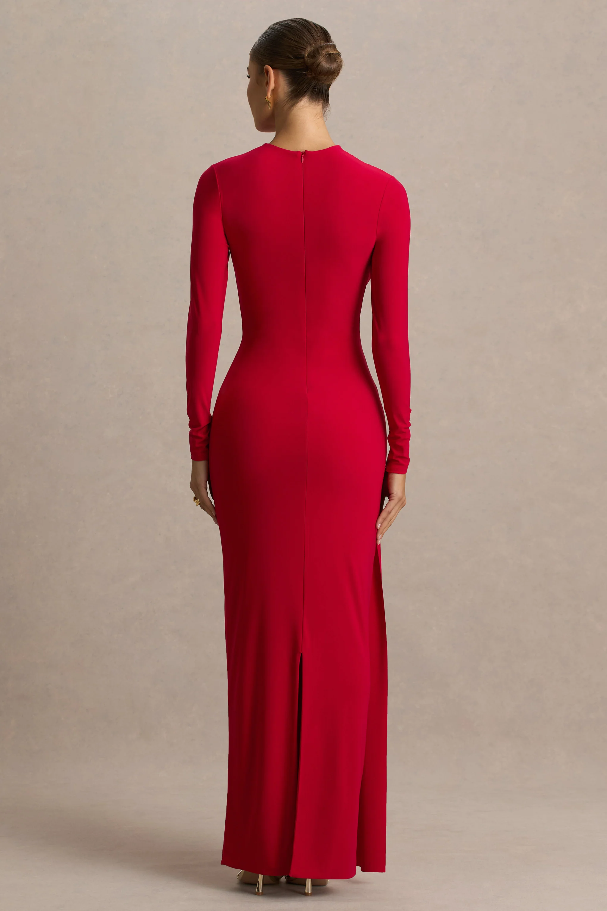 Virelle | Red Boat-Neck Maxi Dress With Wrap Detail And Sash - Image 2