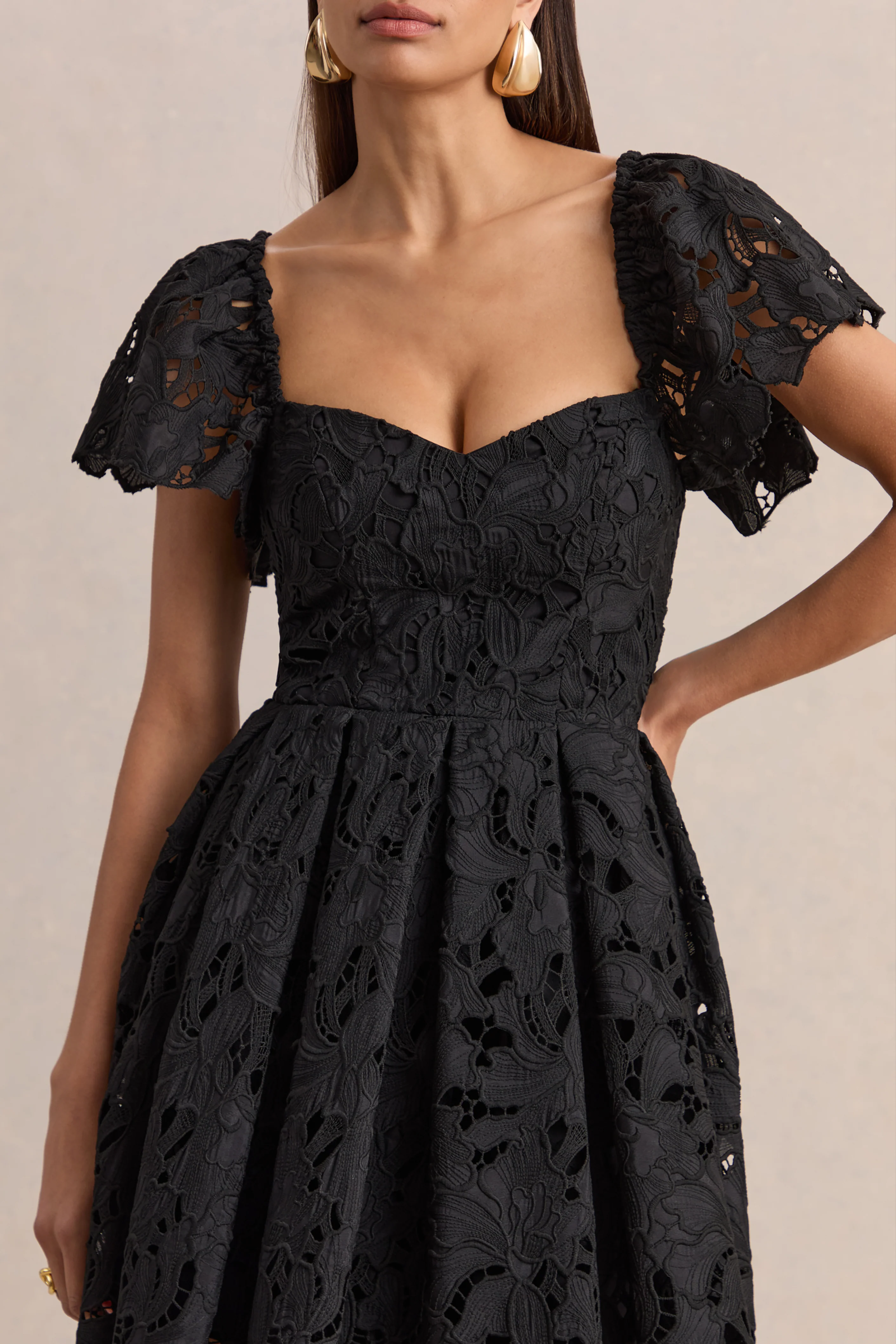 Vivi | Black Lace Sweetheart-Neck Mini Dress - Image 3