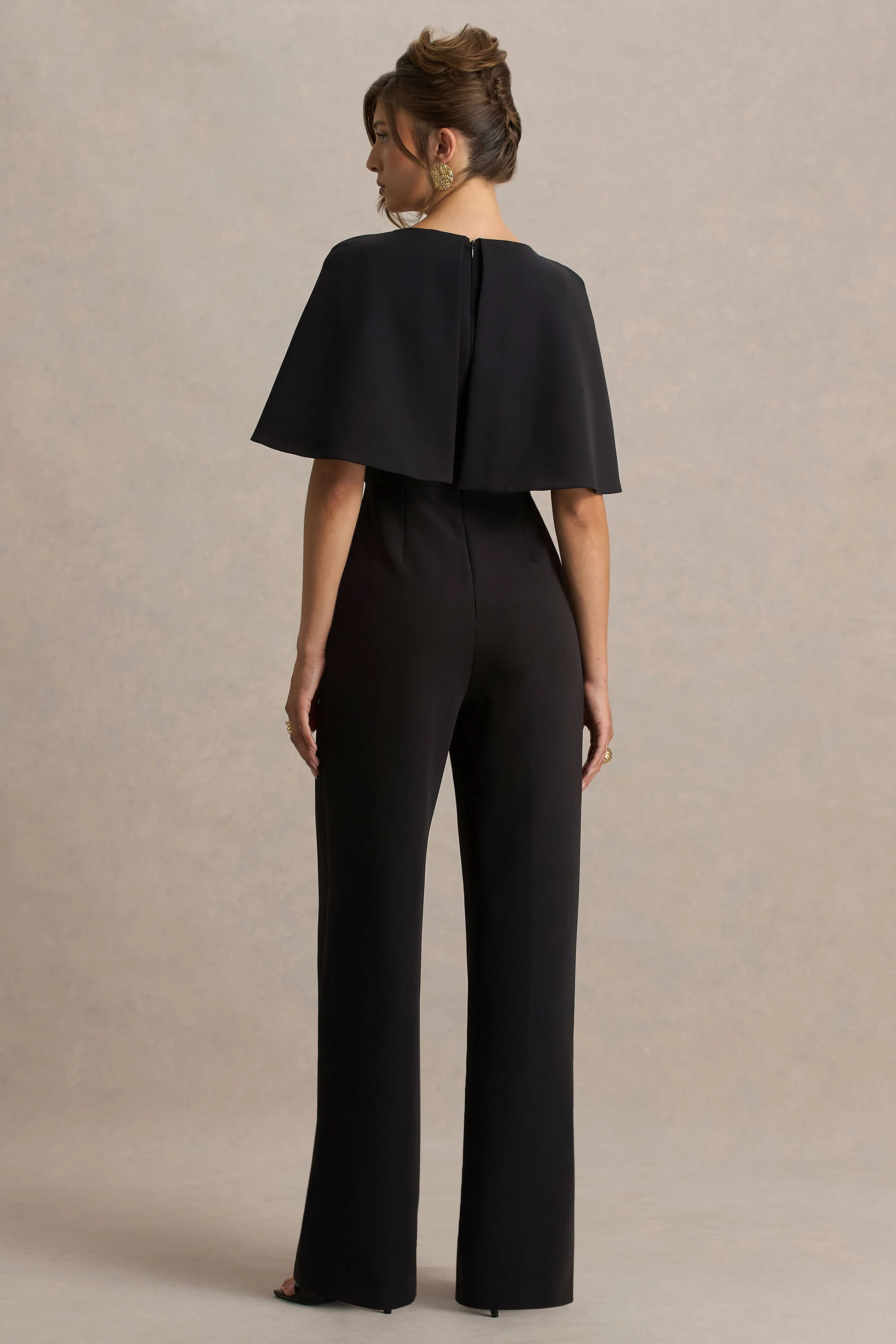 Vivid | Black Plunge-Neck Jumpsuit With Bow-Detail - Image 2