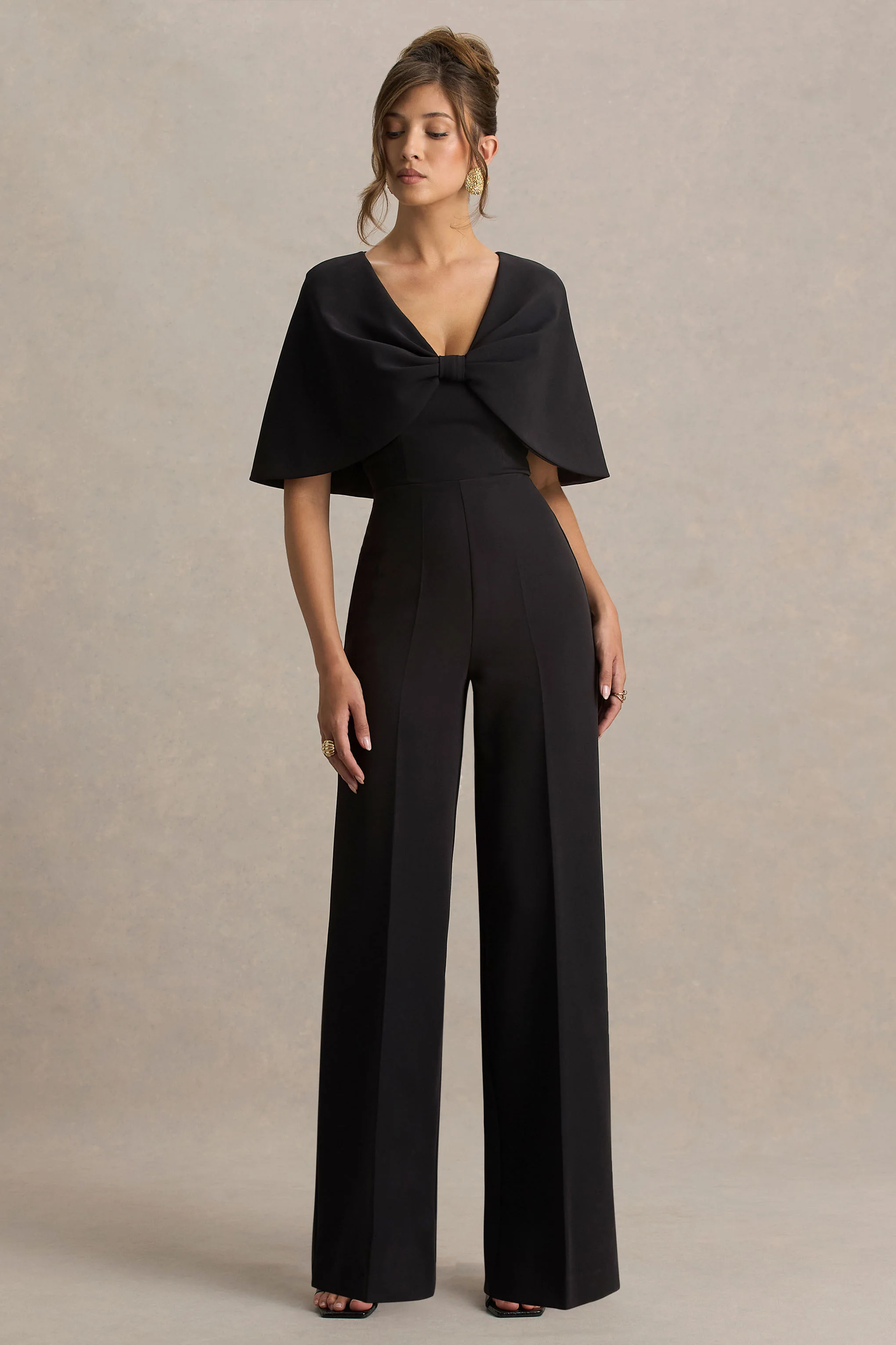 Vivid | Black Plunge-Neck Jumpsuit With Bow-Detail - Image 4