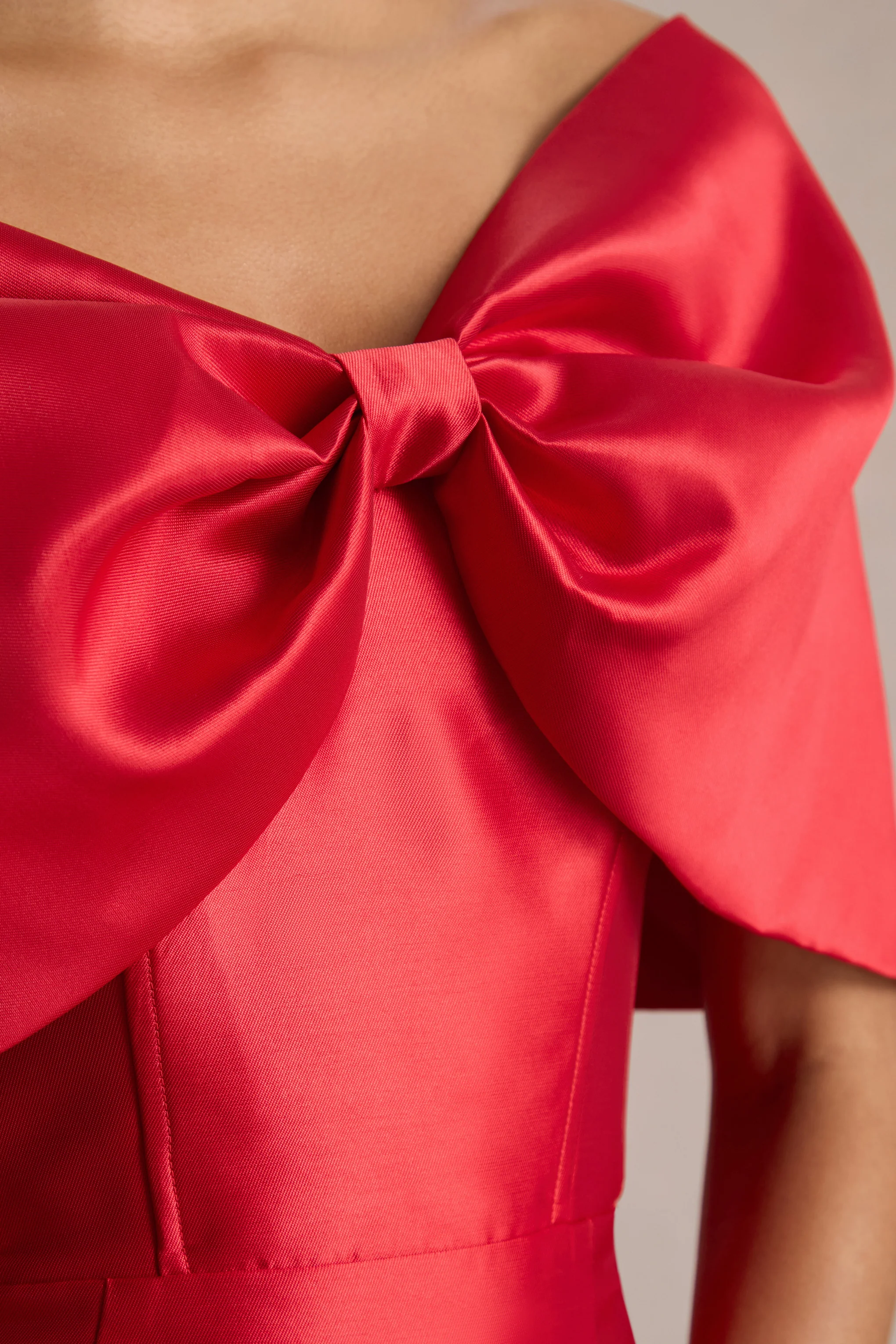Wanting More | Red Satin Cape Maxi Dress With Oversized Bow - Image 10