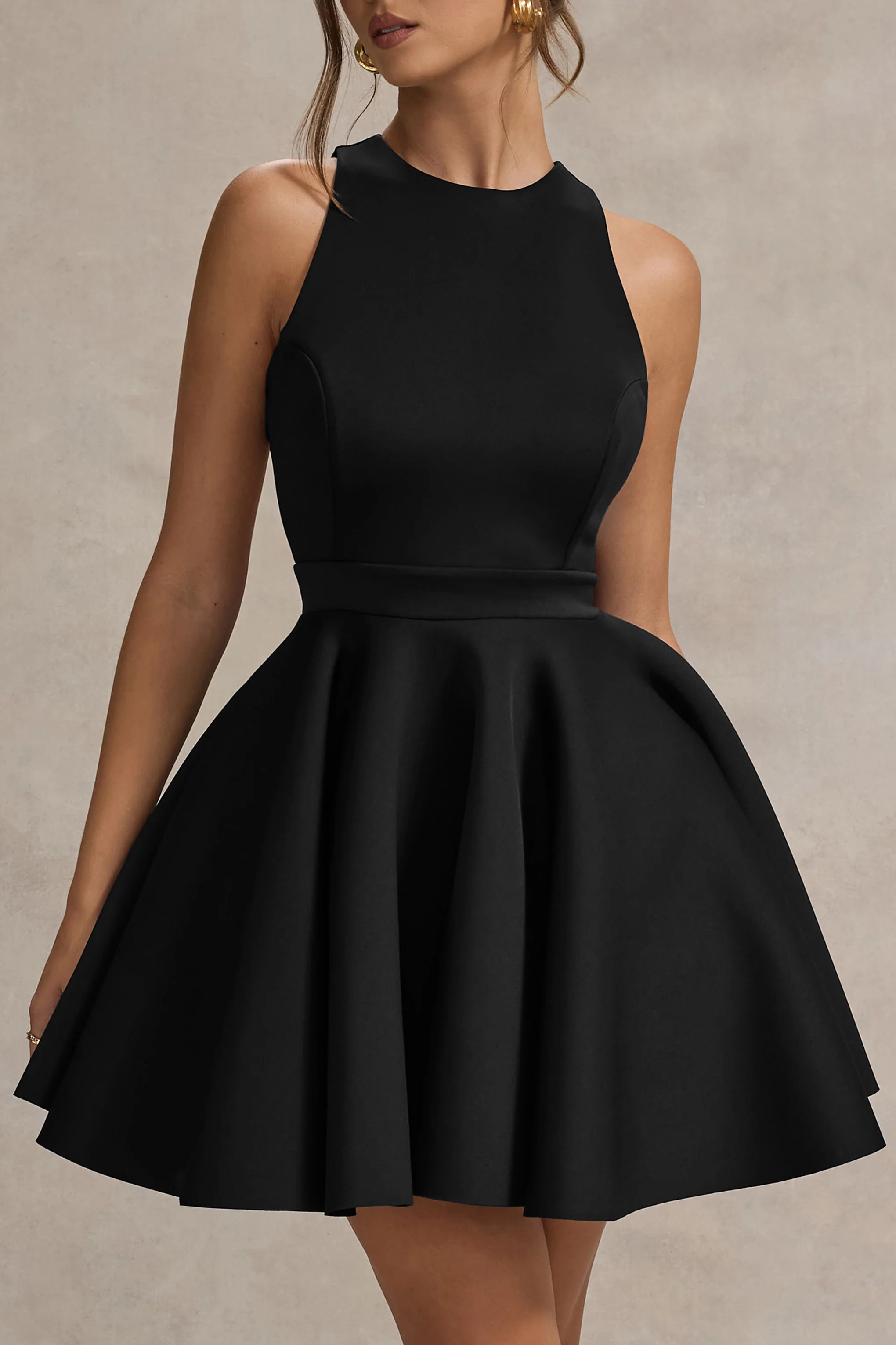 Waverly | Black Racer-Neck Sleeveless Skater Mini Dress - Image 3