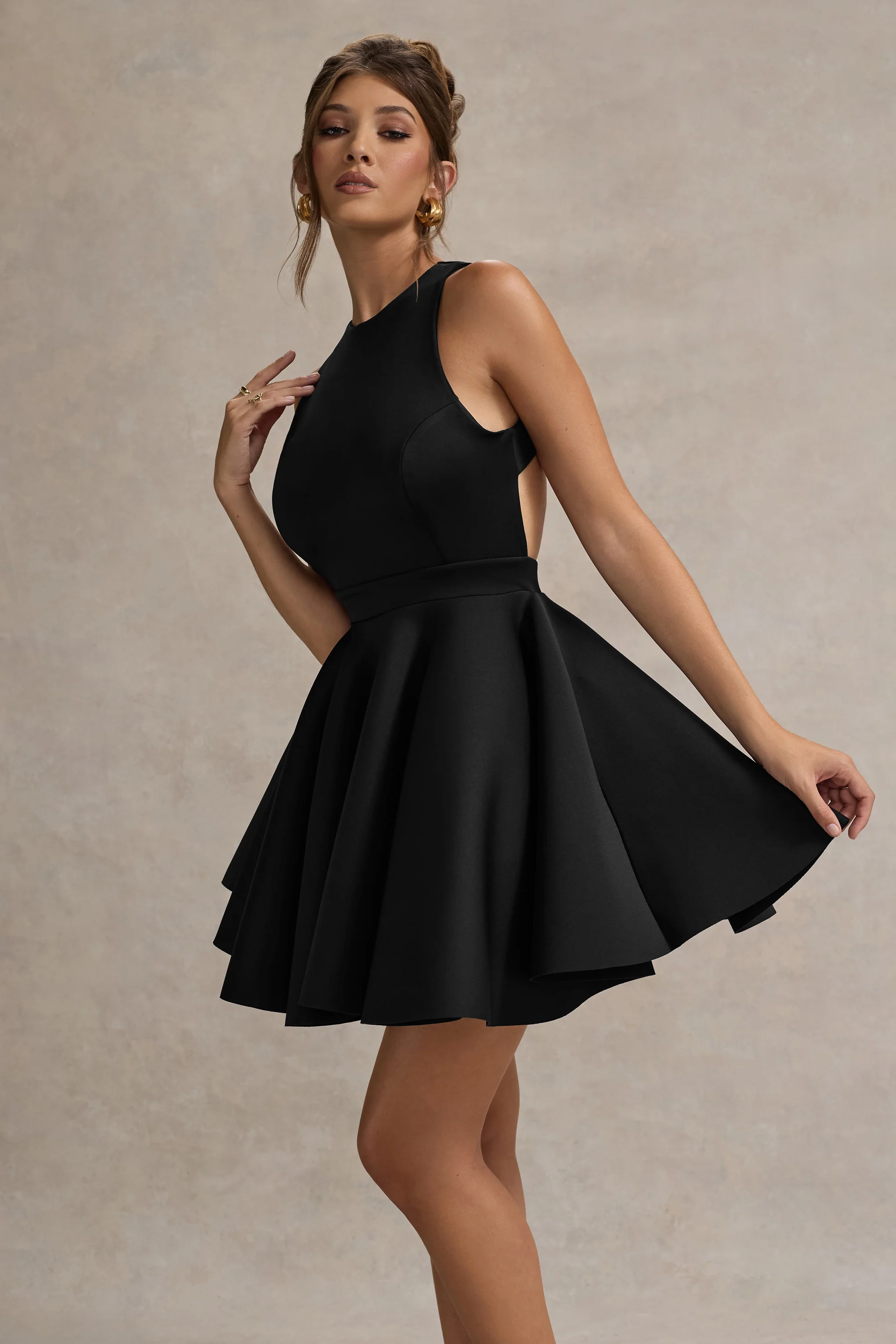 Waverly | Black Racer-Neck Sleeveless Skater Mini Dress - Image 5
