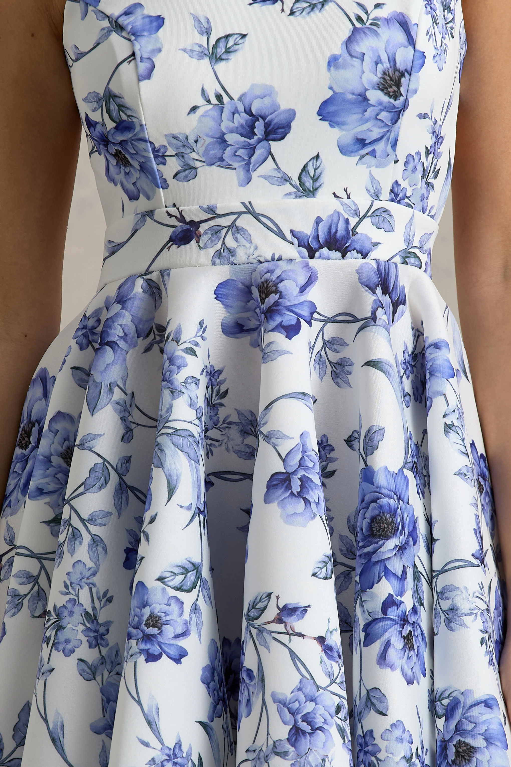 Waverly | Blue Floral Racer-Neck Sleeveless Skater Mini Dress - Image 6